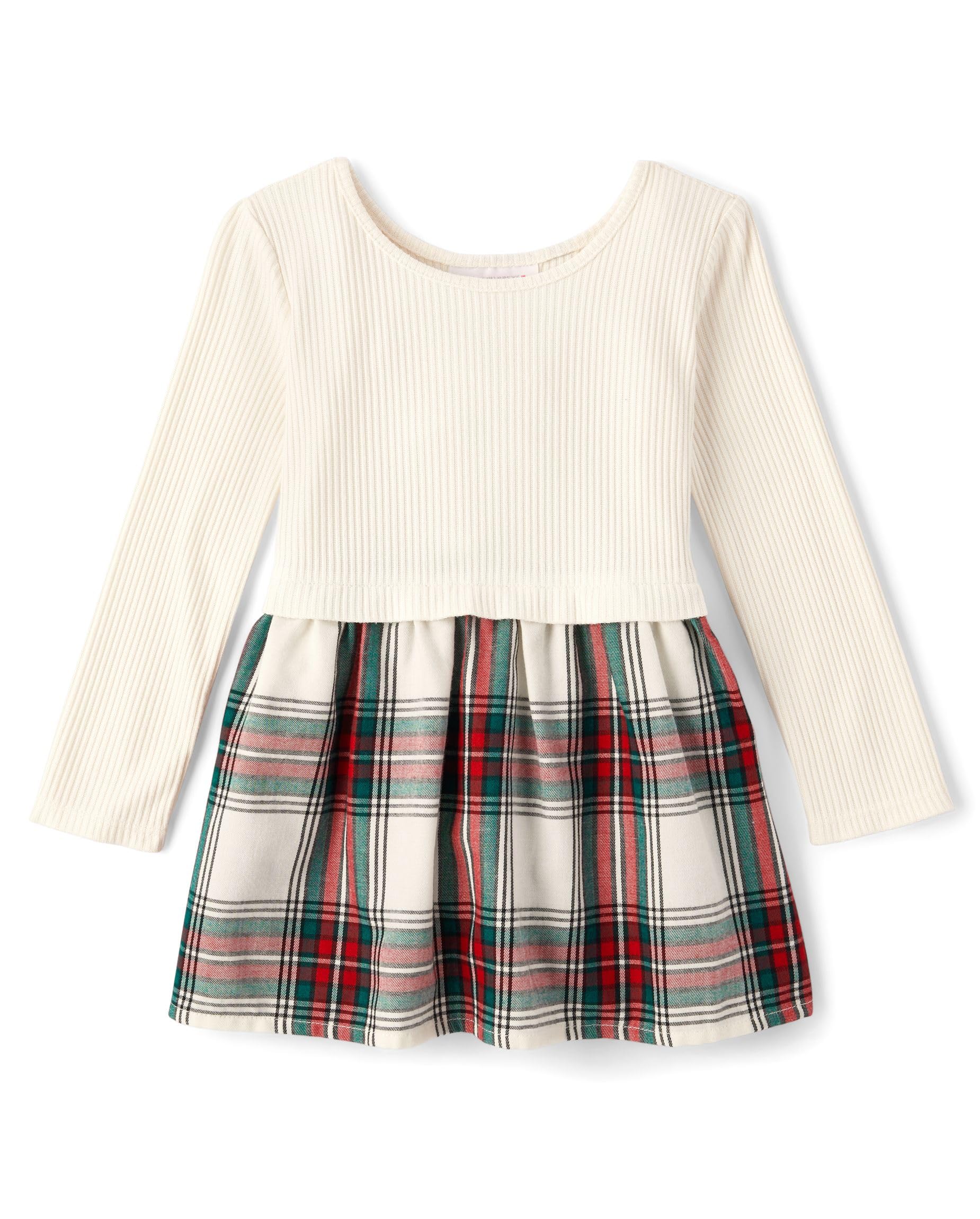 The Children's Place Baby Girls' Plaid Flannel Woven Tiered Dress