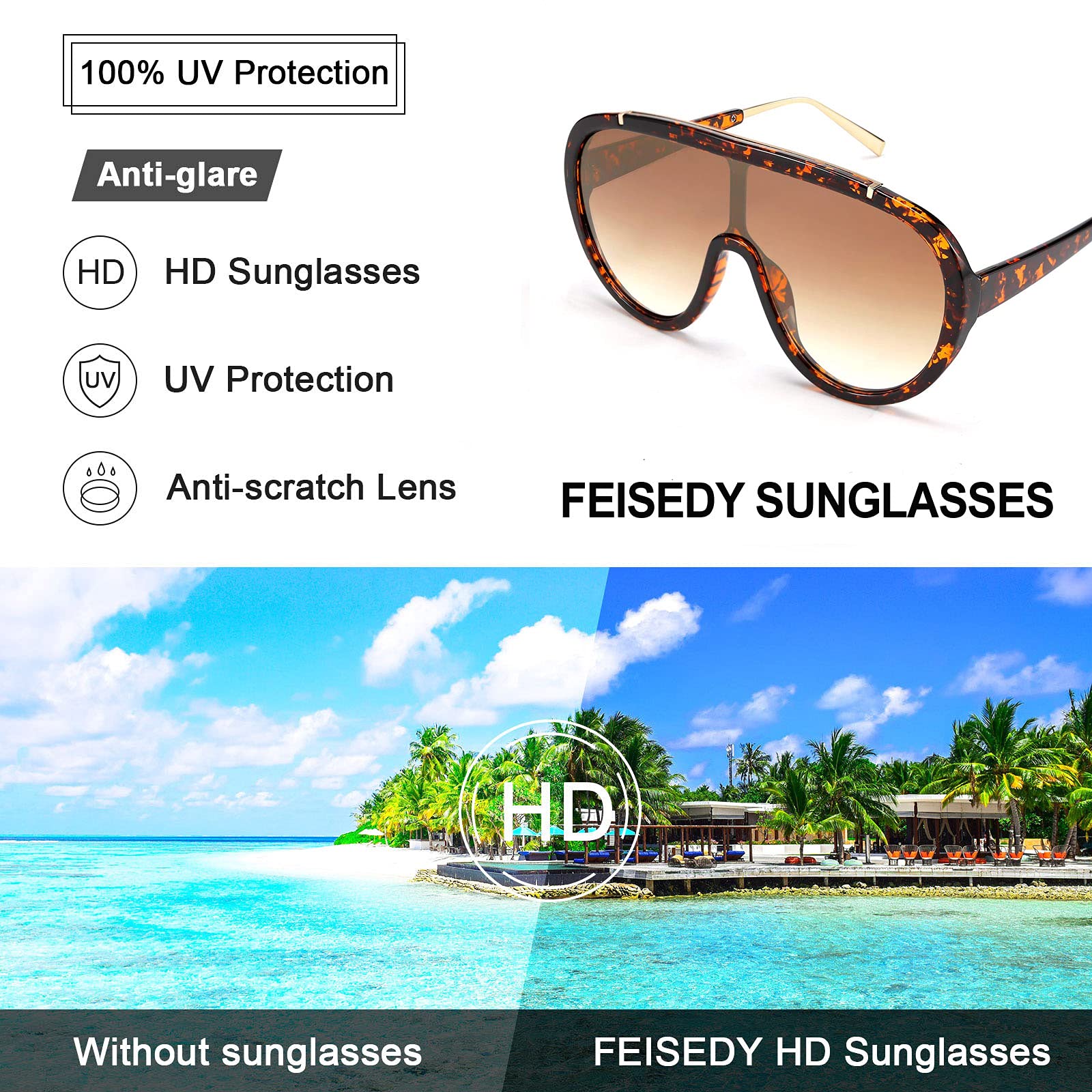 FEISEDY Sunglasses Women Oversized One Piece Frame UV400 Sun Glasses Trendy Retro Shades B2580