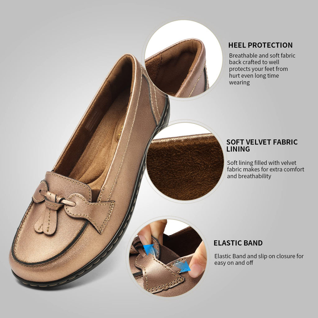 Artisure Women's Classic Comfort Leather Loafers Casual Slip-Ons Stylish Tassel Dress Shoes Cute Work Office Flats Everyday Walking Shoes