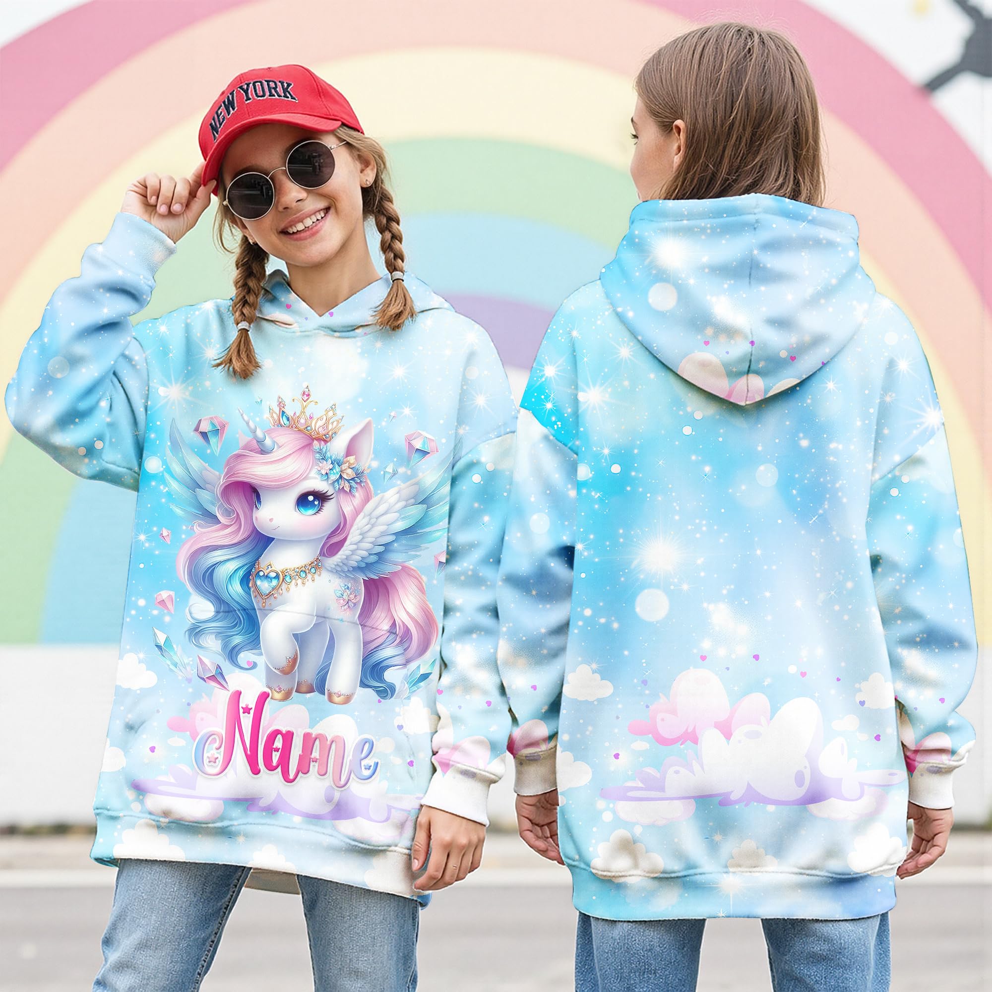 Hoodies for Girls Custom Sweatshirts with Name, Kids Pullover with Pocket, Comfy Graphic Hoodies for Daughter