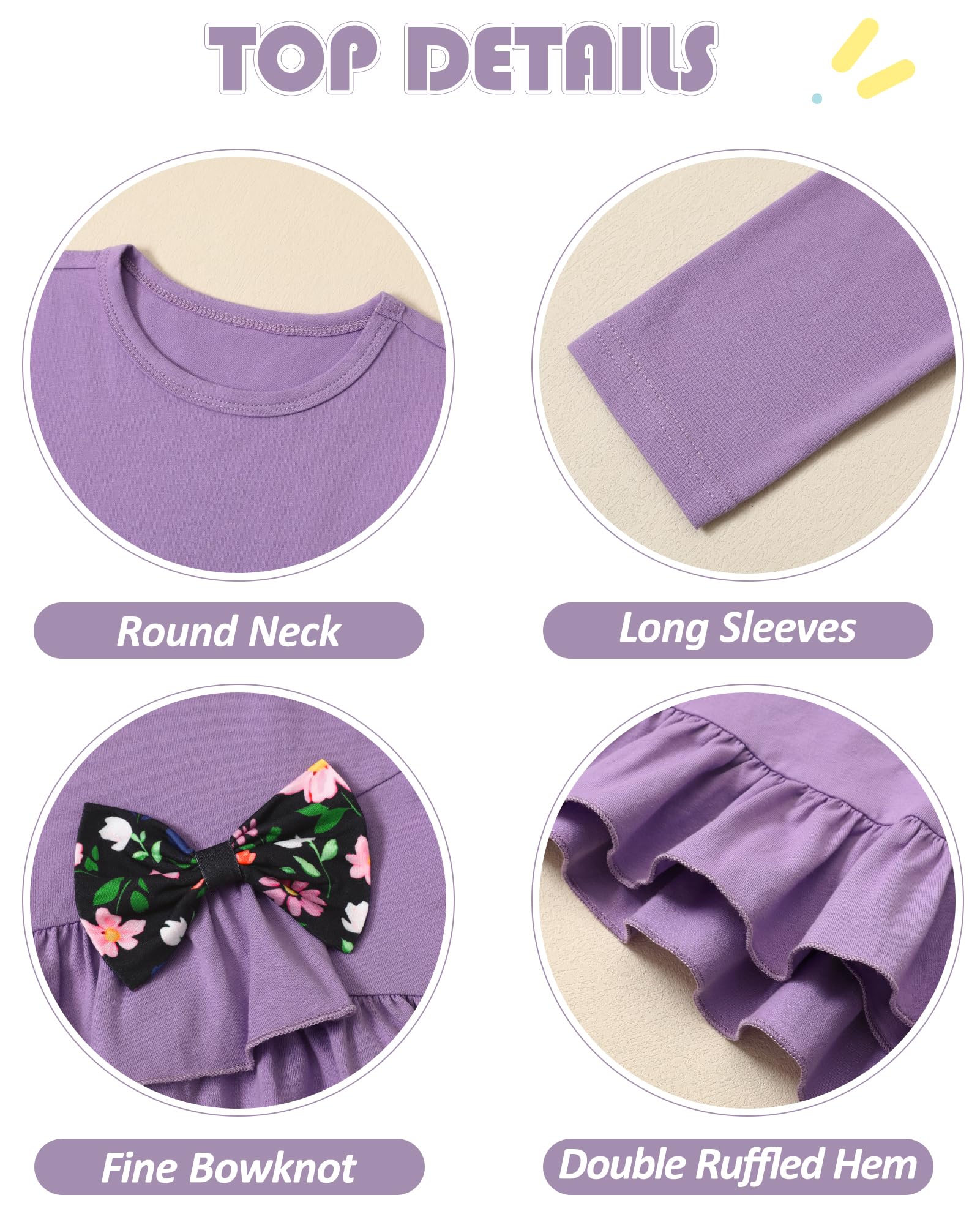 Toddler Girl Clothes 18M-8T Girls Fall Winter Outfit, Long Sleeve Ruffle Bowknot Top + Floral Pants 2Pcs Clothing Set