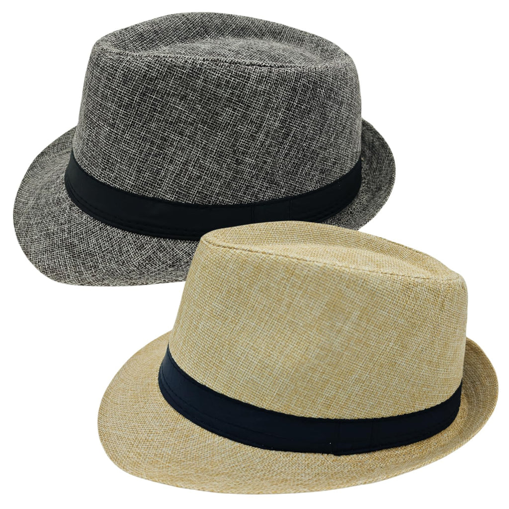 2 Pack Short Brim Fedora Classic 20s Trilby Panama Hats Summer Travel Cap for Men Women