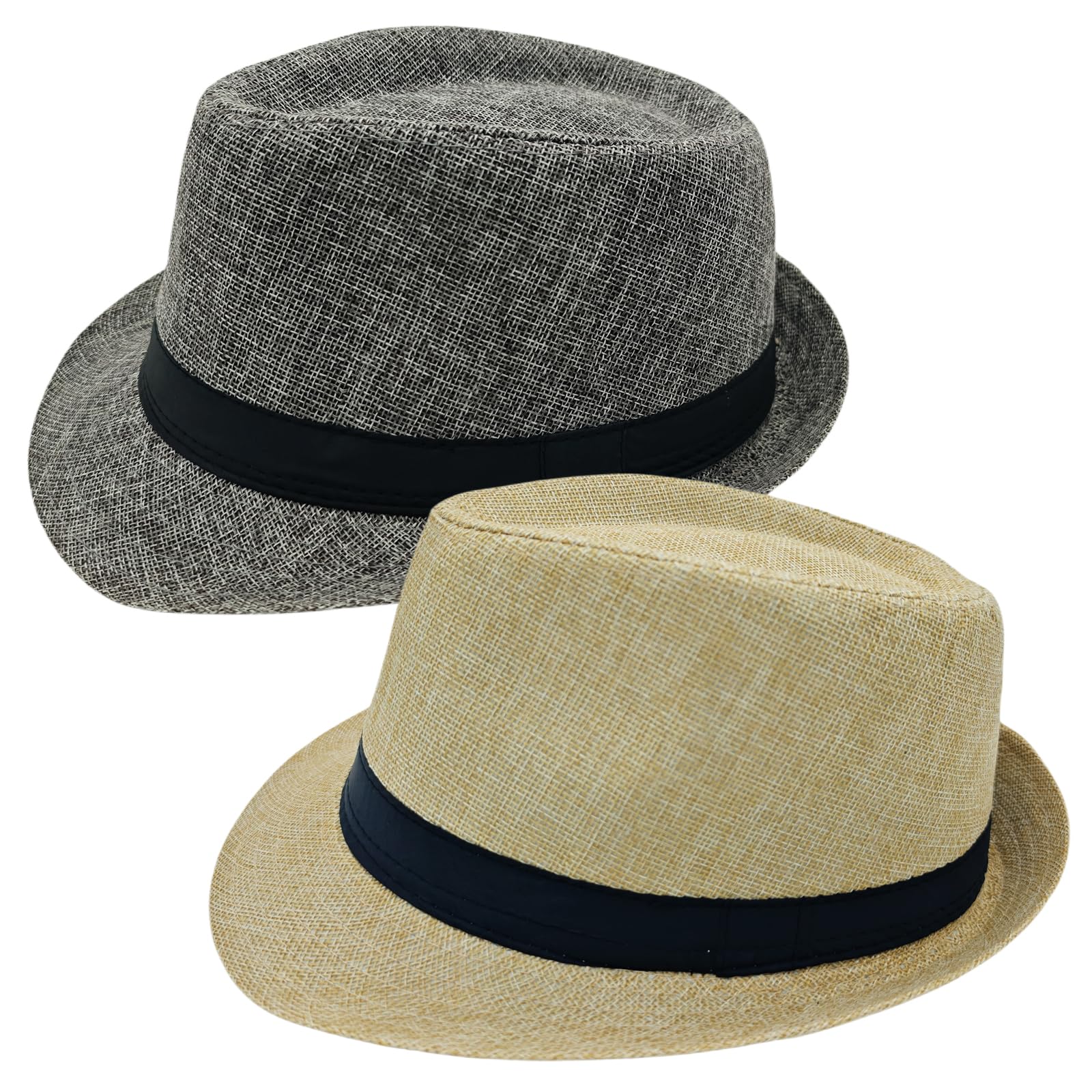 2 Pack Short Brim Fedora Classic 20s Trilby Panama Hats Summer Travel Cap for Men Women