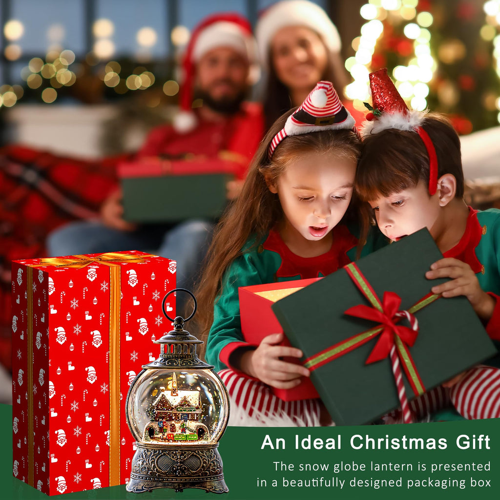 Fall Snow Globe Lantern with Autumn Turkey and Pumpkins Thanksgiving LED Decor for Home, Indoor Tabletop Centerpiece with Glitter Flakes, Harvest Light Decorations