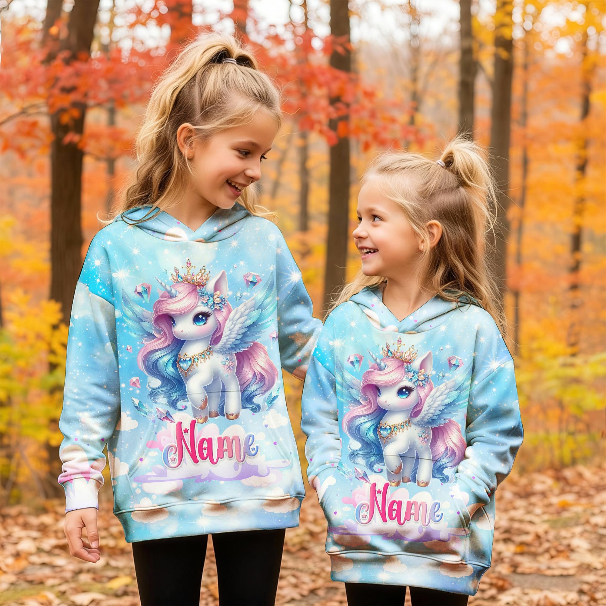 Hoodies for Girls Custom Sweatshirts with Name, Kids Pullover with Pocket, Comfy Graphic Hoodies for Daughter