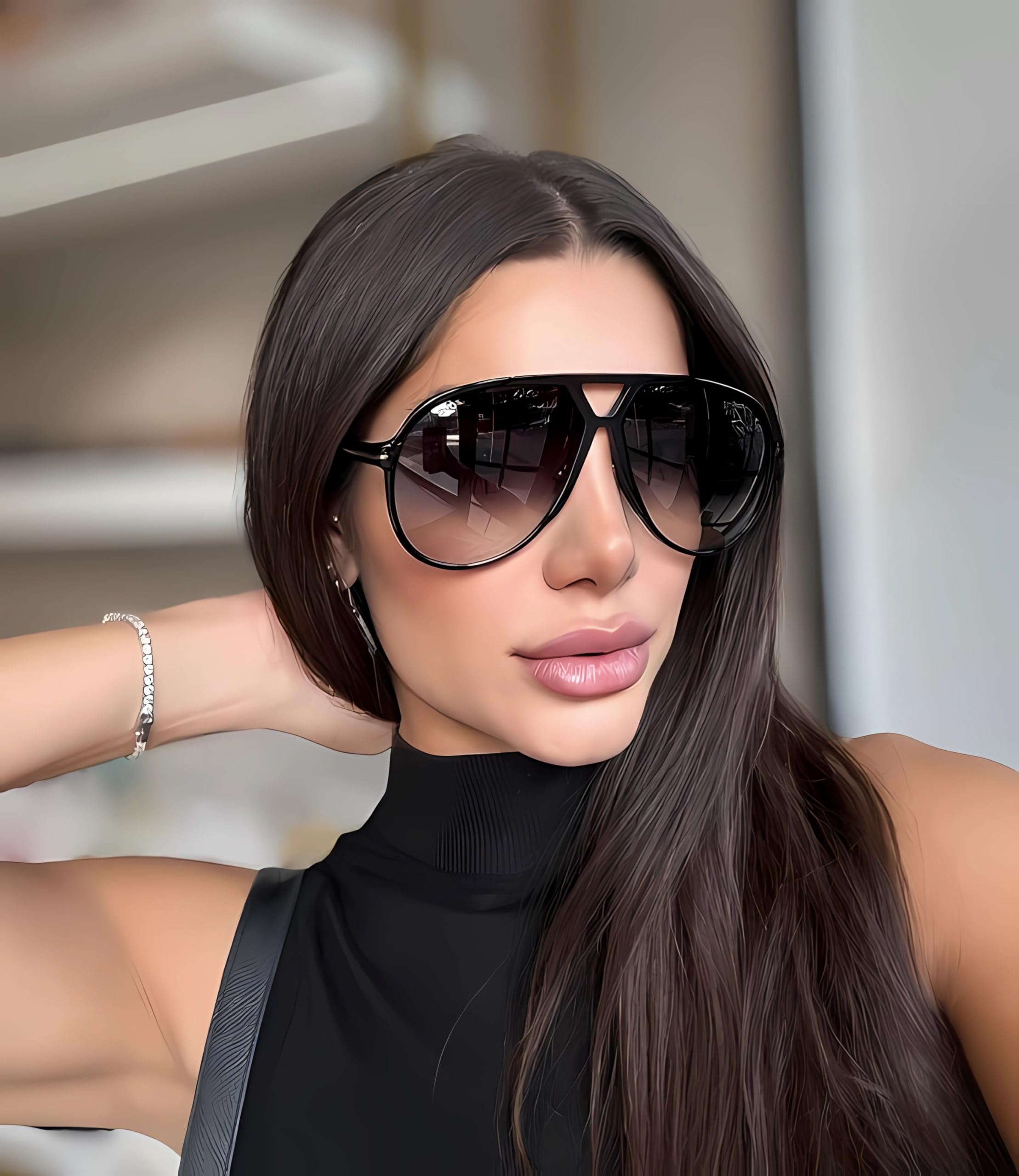 Retro Aviator Sunglasses for Women Men Oversized Classic 70s Vintage Trendy Tangle Free Square Aviators Sun Glasses