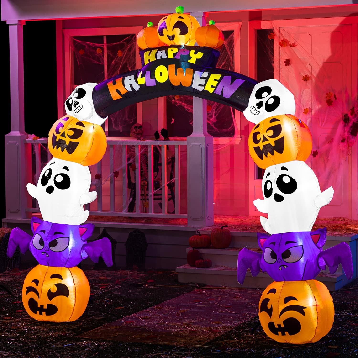 Joiedomi 8 FT Cute Halloween Inflatables Pumpkin Archway Outdoor Decoration, Archway Halloween Blow Up for Yard with Build-in LED Lights, Inflatable Arch Yard Outside Pumpkin Decor for Party, Garden