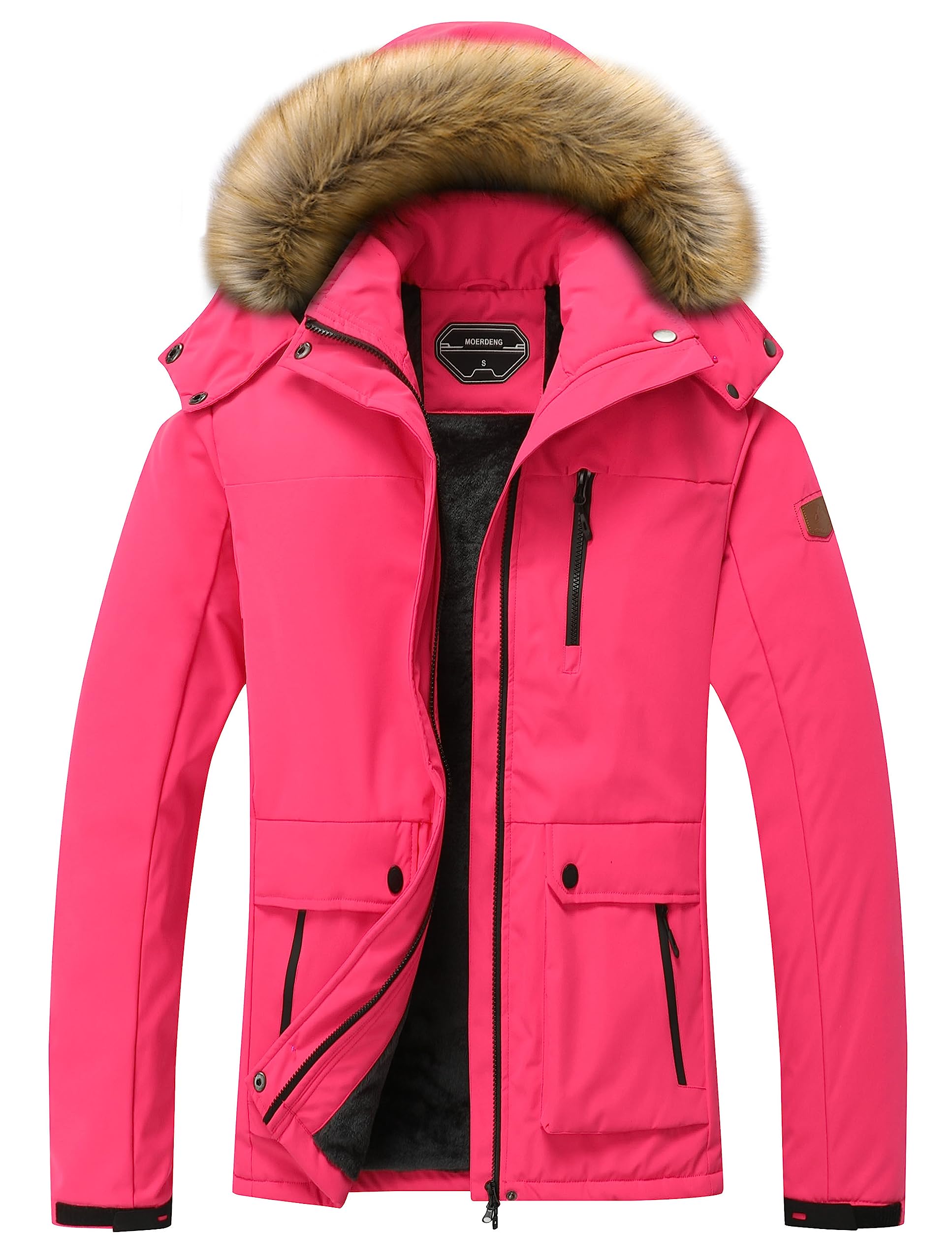 MOERDENG Women's Waterproof Ski Snow Jacket Winter Warm Hooded Snow Coat Mountain Windproof Ski Jacket For Women