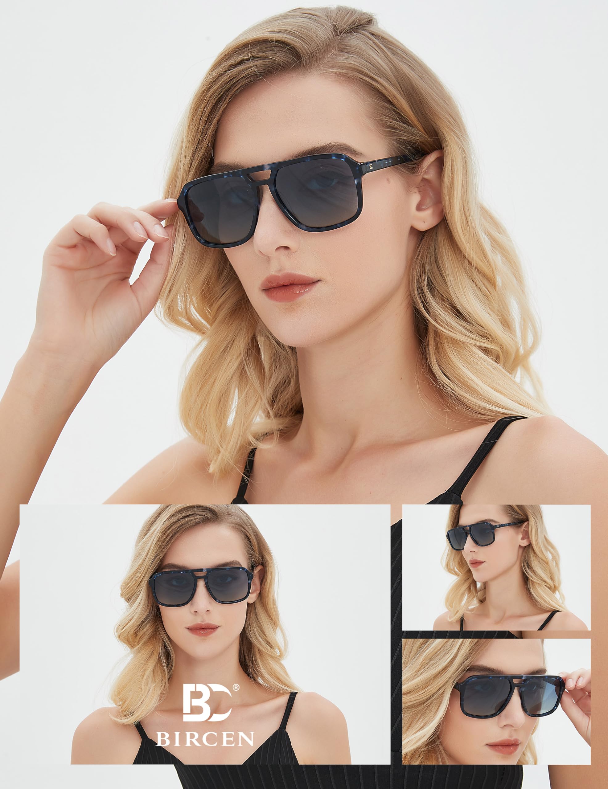 BIRCEN Women Polarized Acetate Sunglasses: Fashion Square Aviator Shades UV Protection for Trendy Laides Travel Beach Outdoor