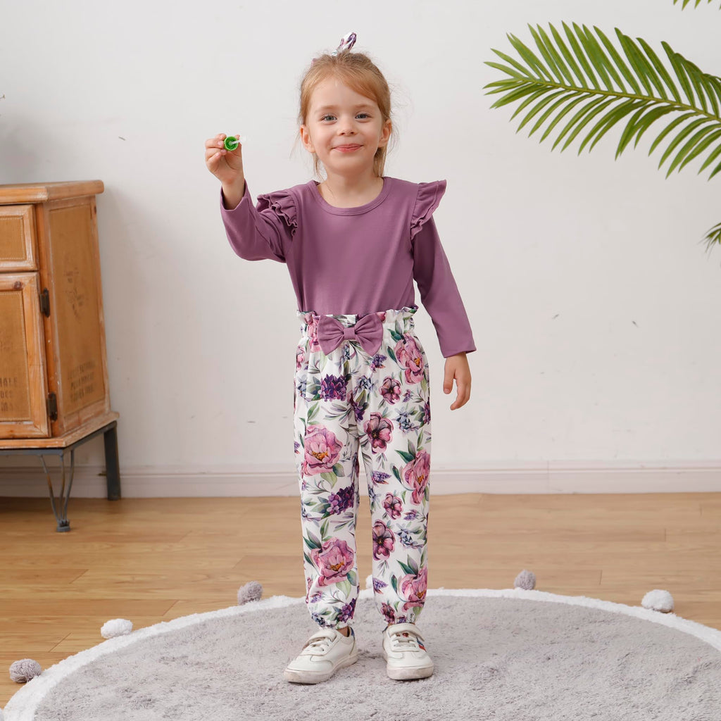 SANMIO Toddler Girl Clothes Outfits Cute Ruffle Sleeve Shirt Floral Pant+Headband 3Pcs Baby Girl Clothing Set 1-6T