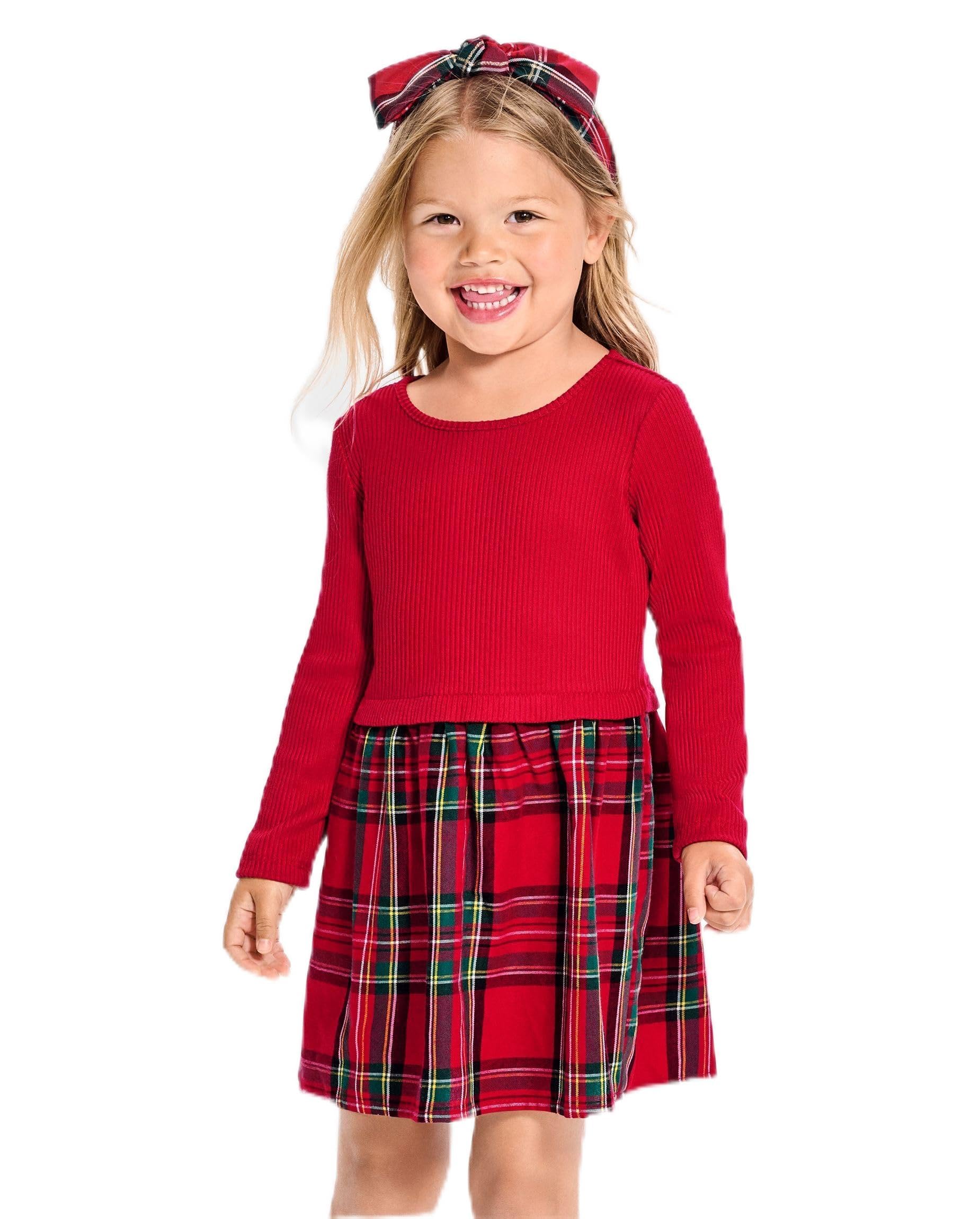 The Children's Place Baby Girls' Plaid Flannel Woven Tiered Dress