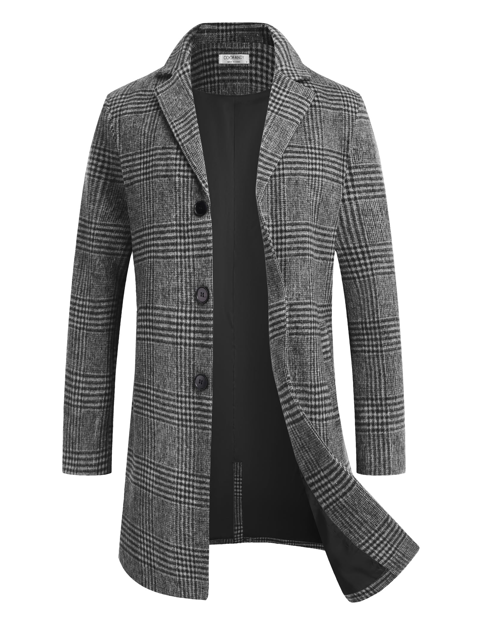 COOFANDY Mens Wool Blend Coat Winter Trench Coats Notched Lapel Collar Single Breasted Overcoat Classic Peacoat With Pockets