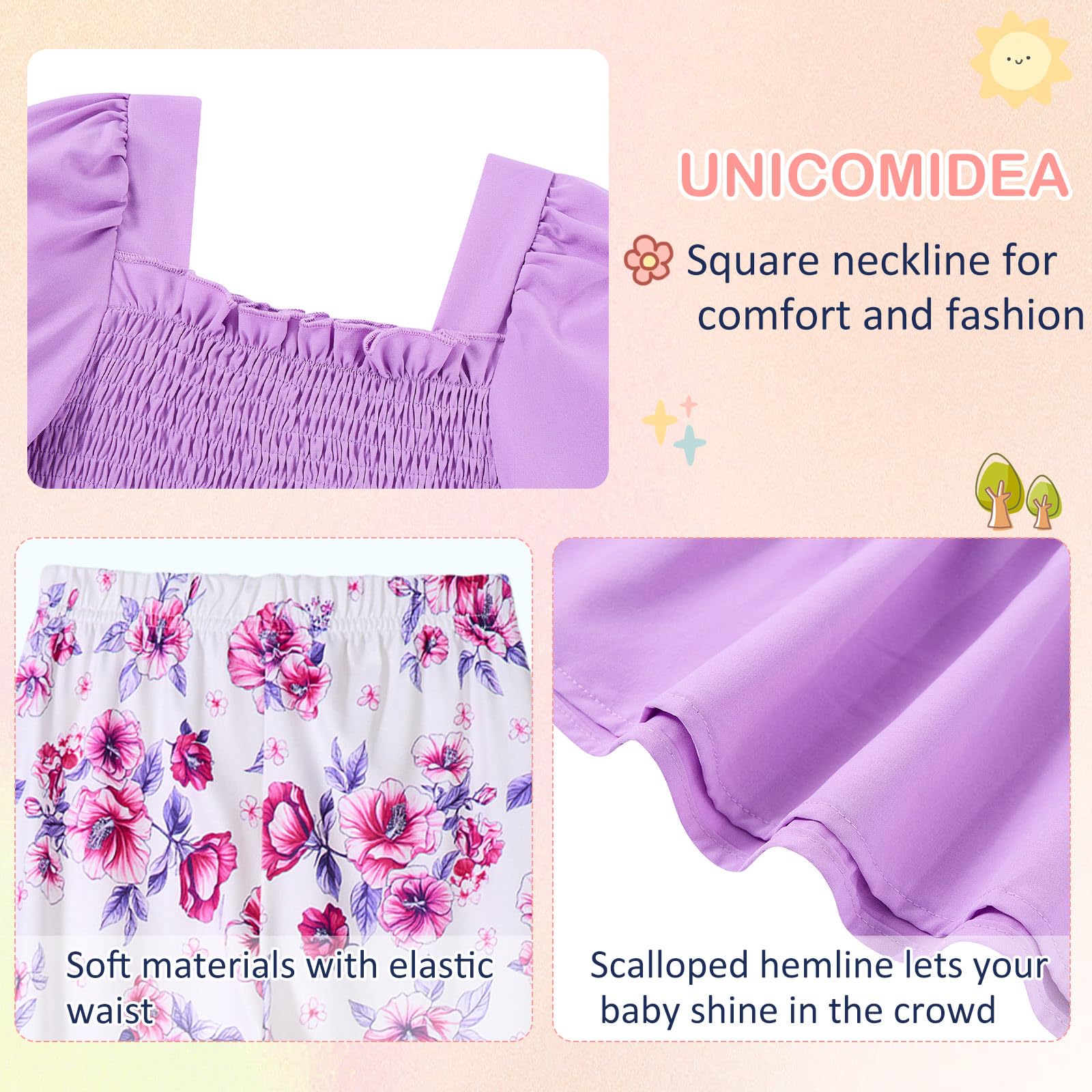 UNICOMIDEA Girls Clothes Set Shirt Top and Flare Pants with Bowknot 2-5T Kids 3 Piece Outfit For Girl