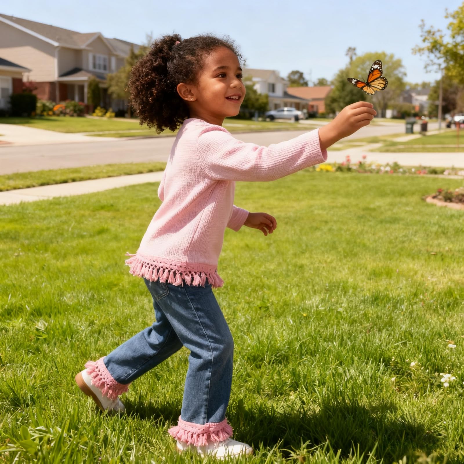 3-7 Years Toddler Girls Pants Set - Tassel Top & Washed Denim Pants Fall Winter Clothing Outfits Set for Girls