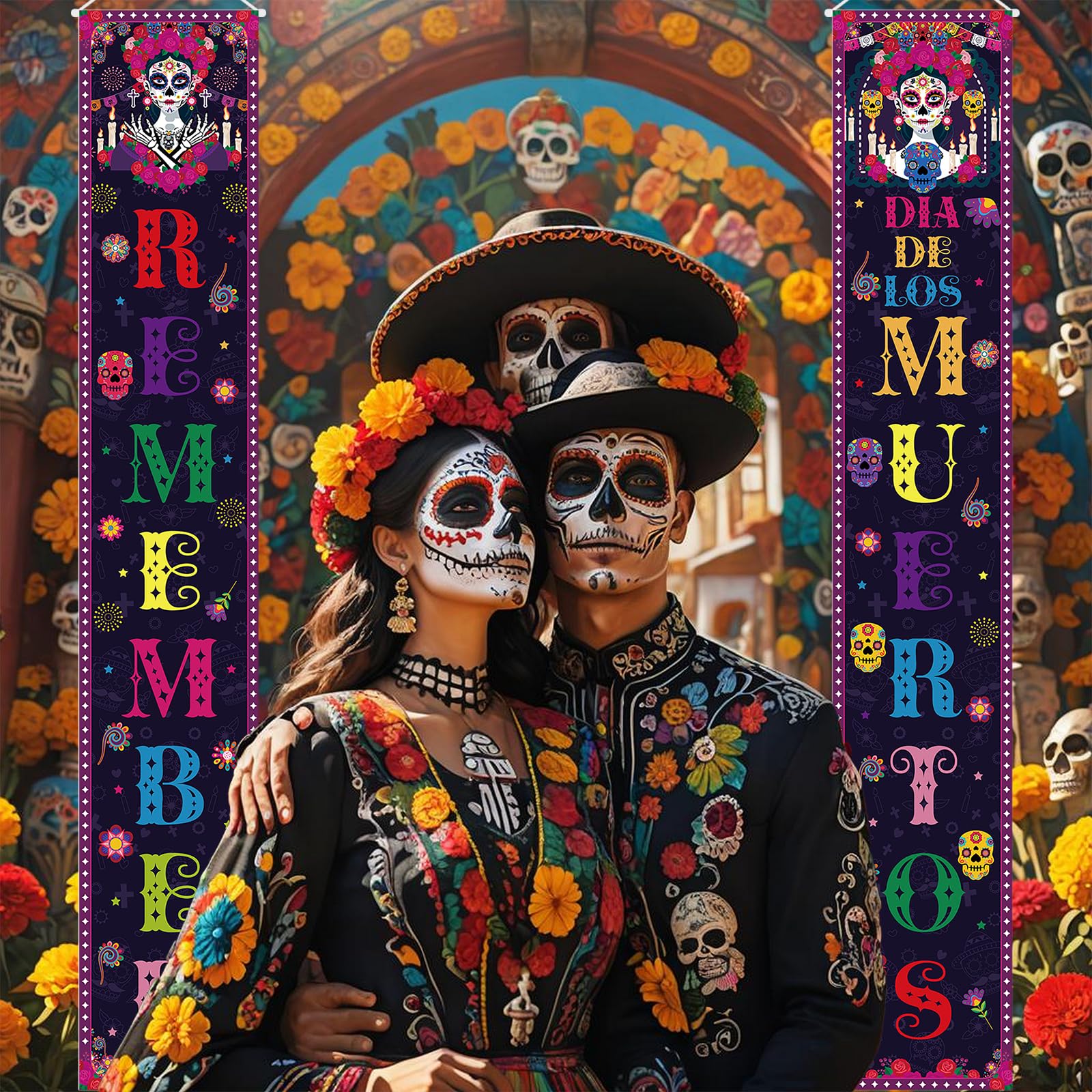 Fall Harvest Scarecrow Porch Banner Sign - Autumn Thanksgiving Front Door Decorations, 12 x 71 Inch