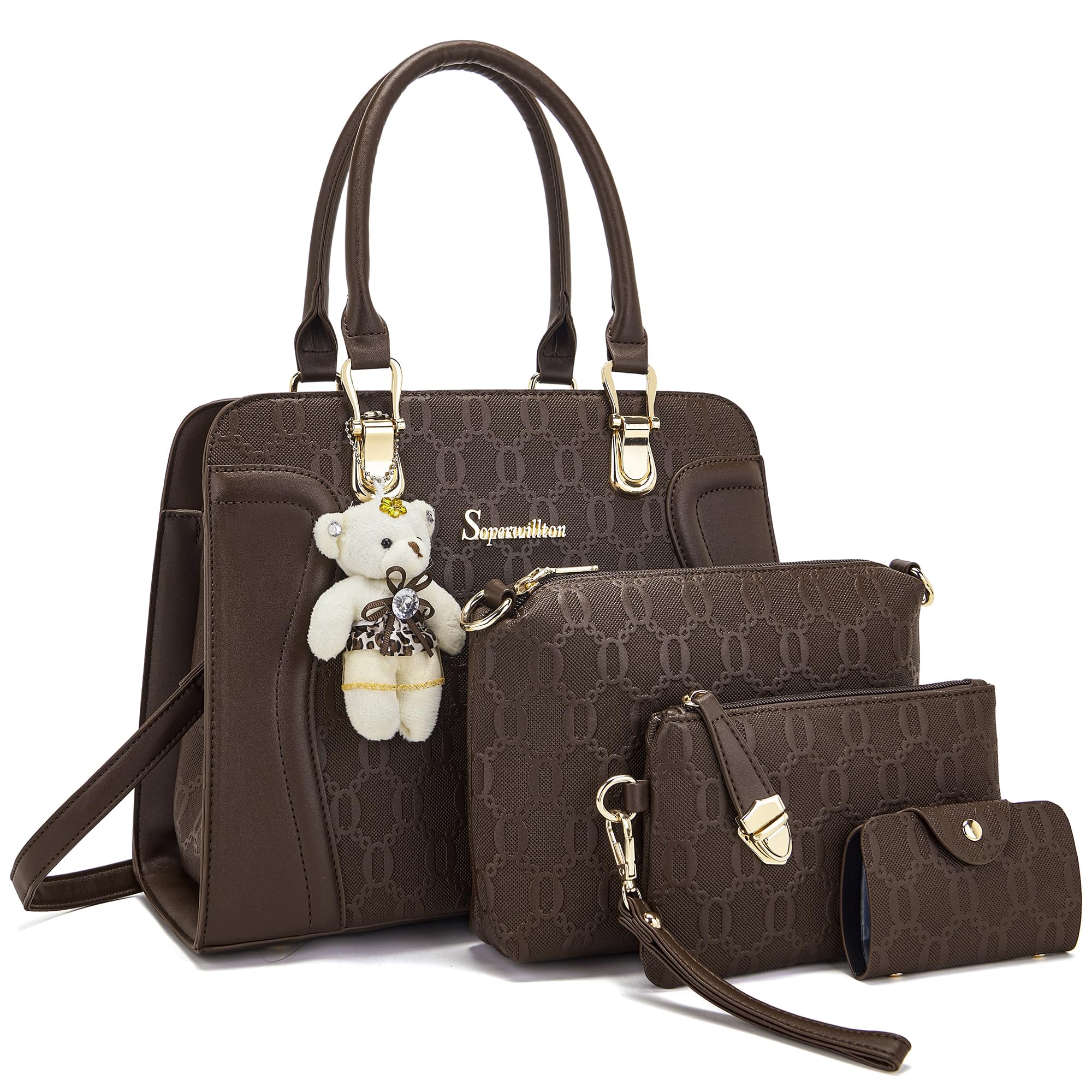 Women's Fashion Handbags Tote Bags Shoulder Bag Top Handle Satchel Purse Set 4pcs