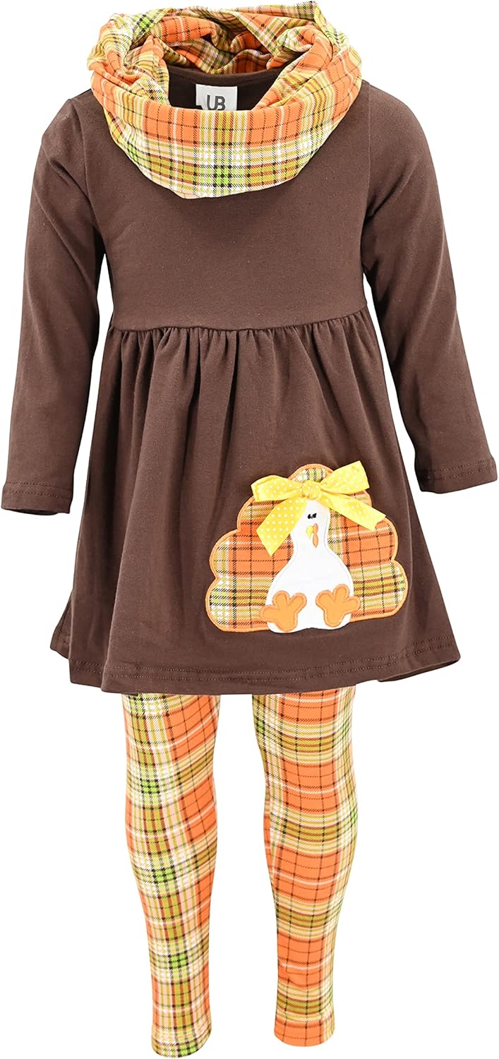 Unique Baby Girls Kids Toddler 3pc Outfit Set Long Sleeve Cotton Blend Tunic Top Leggings and Scarf