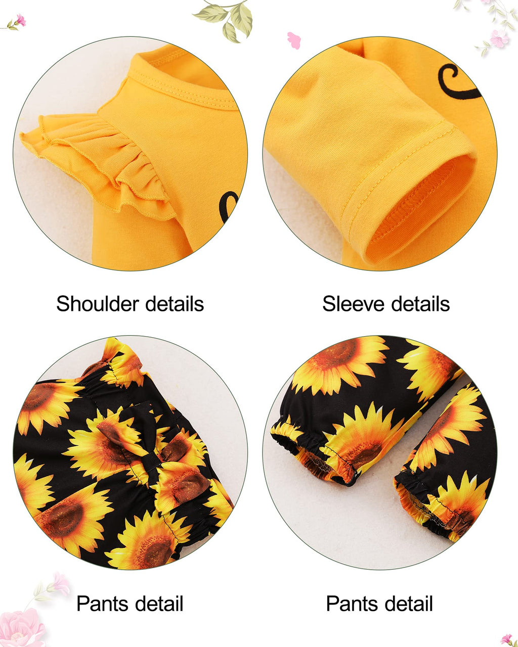 YALLET 3Pcs Toddler Girl Clothes Solid Color Long Sleeves Ruffle Top+Floral Pants+Headband 1-6 Years Fall/Winter Outfits Set
