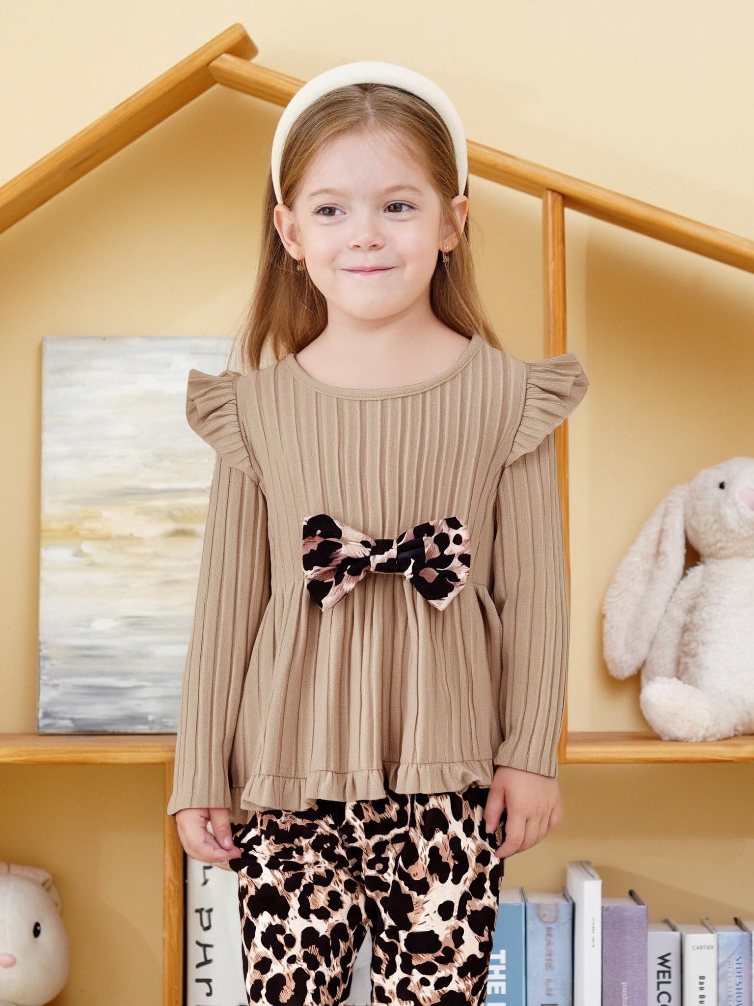 Toddler Girl Clothes Ruffle Long Sleeve Heart Print Tops and Pants 2PC Little Girl Winter Outfits Size (4-7T)