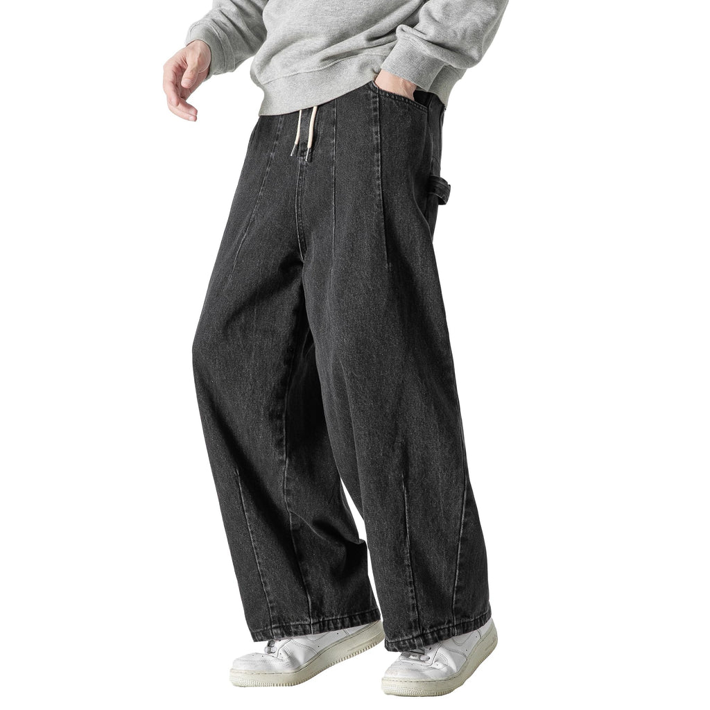 DOSLAVIDA Men's Hip Hop Jean Joggers Loose Fit Streetwear Biker Baggy Jeans Pants Stylish Printed Cargo Denim Pants