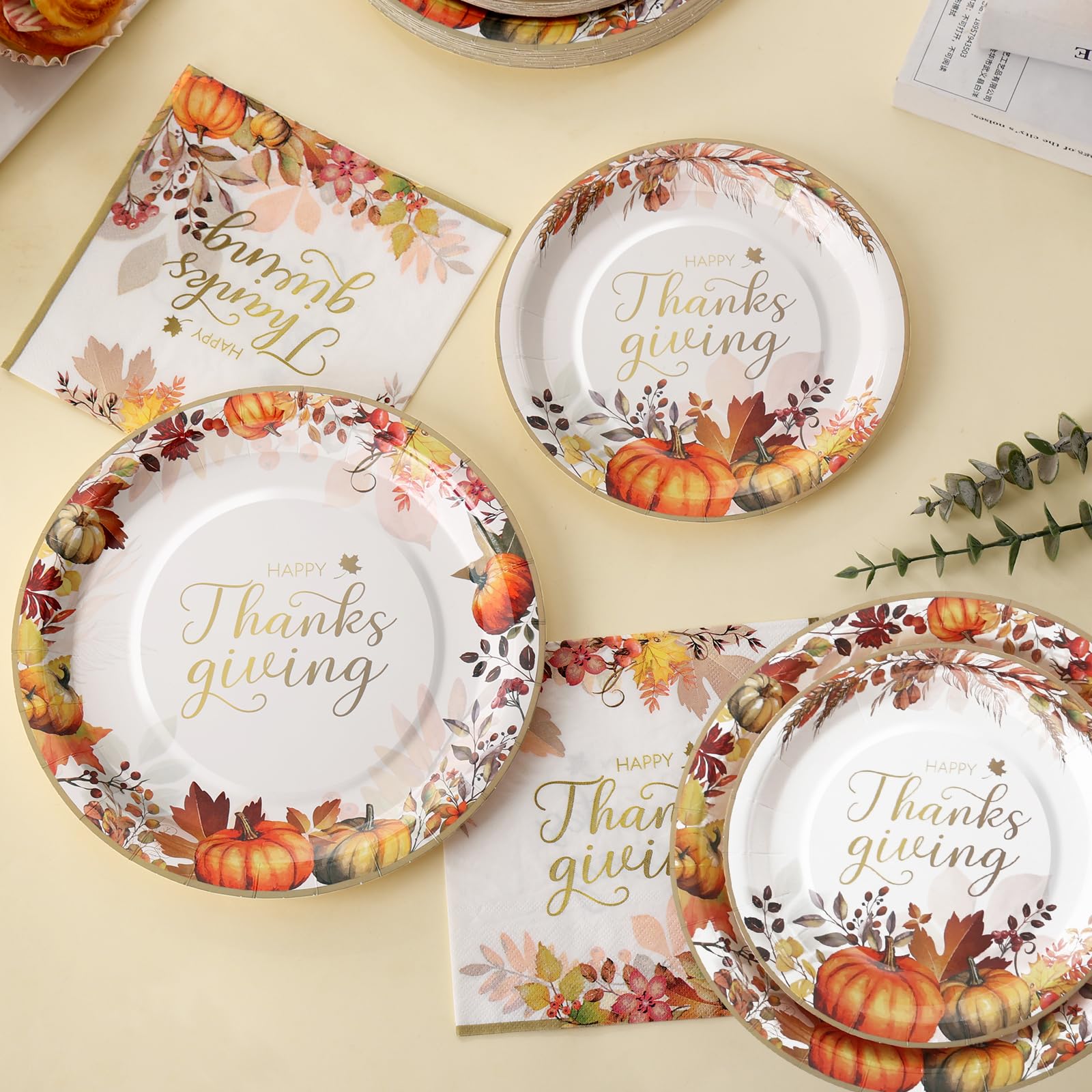 60 Pcs Thanksgiving Plates and Napkins, Happy Thanksgiving Party Supplies Tableware, Disposable Fall Paper Plates, Watercolor Pumpkin Maple plates for Autumn Harvest Festival Party, Serve 20