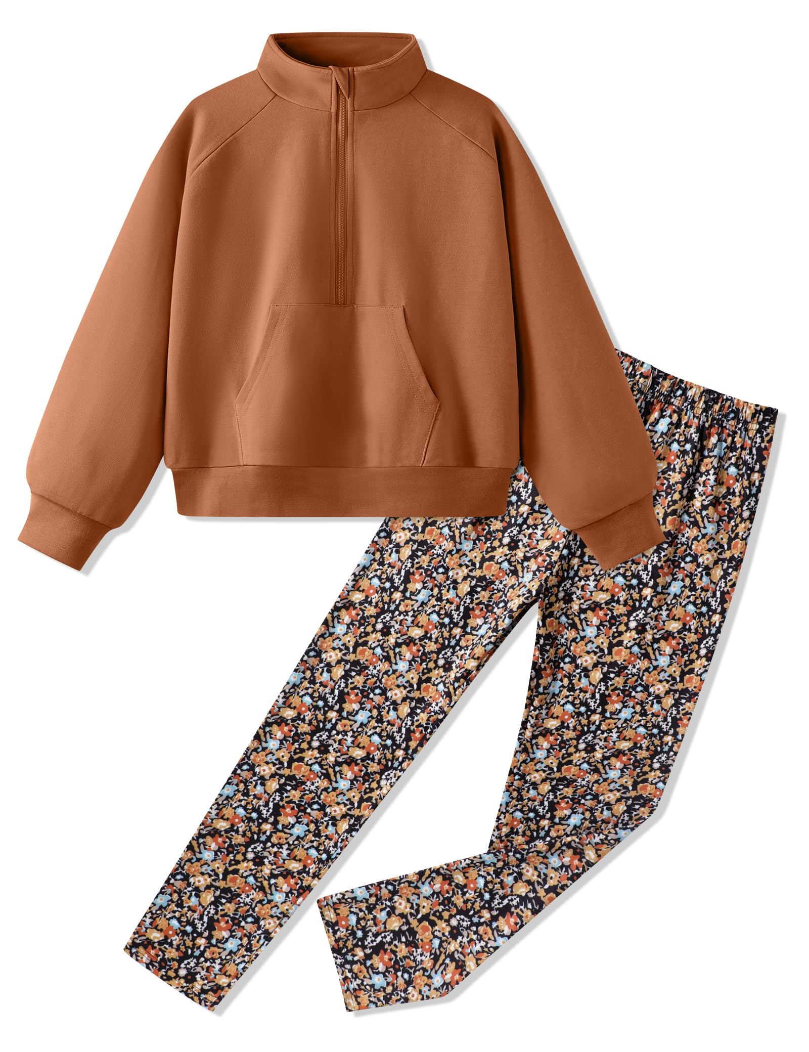 Girls Clothes Half Zip Sweatshirt Top and Full Print Tight Pants 2 Piece Outfit for Kids 6-14
