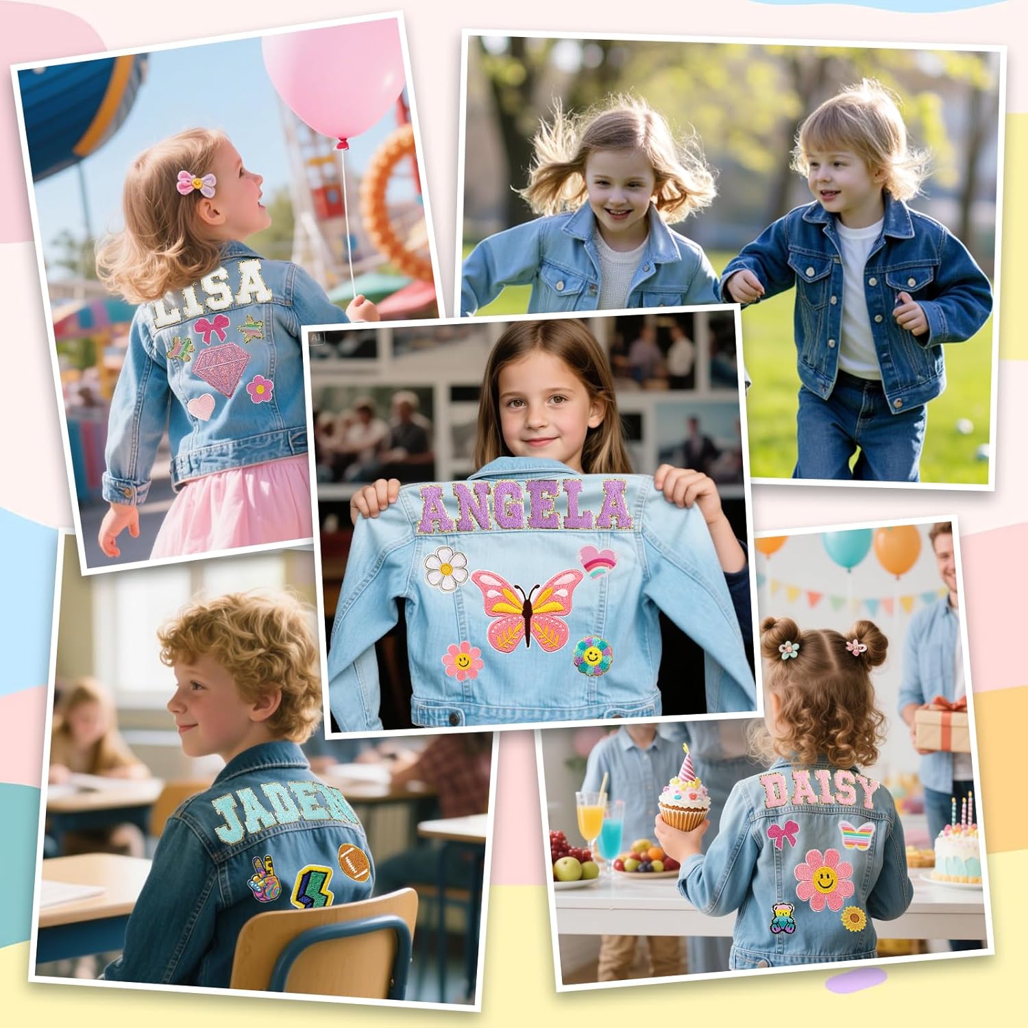 Personalized Kids Patch Denim Jacket with Names, Custom Long Sleeve Jean Jacket, Back to School Brithday Easter Gifts for Toddlers, 1-8 Years Old Girls Clothes, Girls Spring Outfits