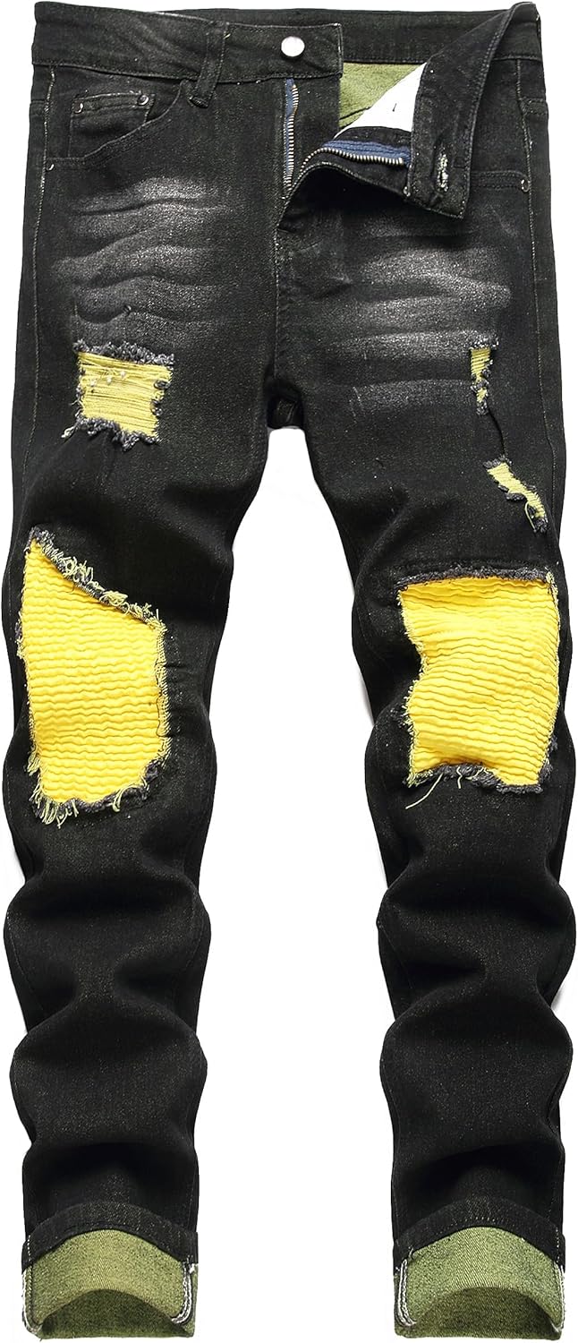 JUNBAOSS Men's Slim Fit Stretch Jeans Ripped Skinny Jeans for Men, Distressed Straight Leg Fashion Comfort Flex Waist Pants