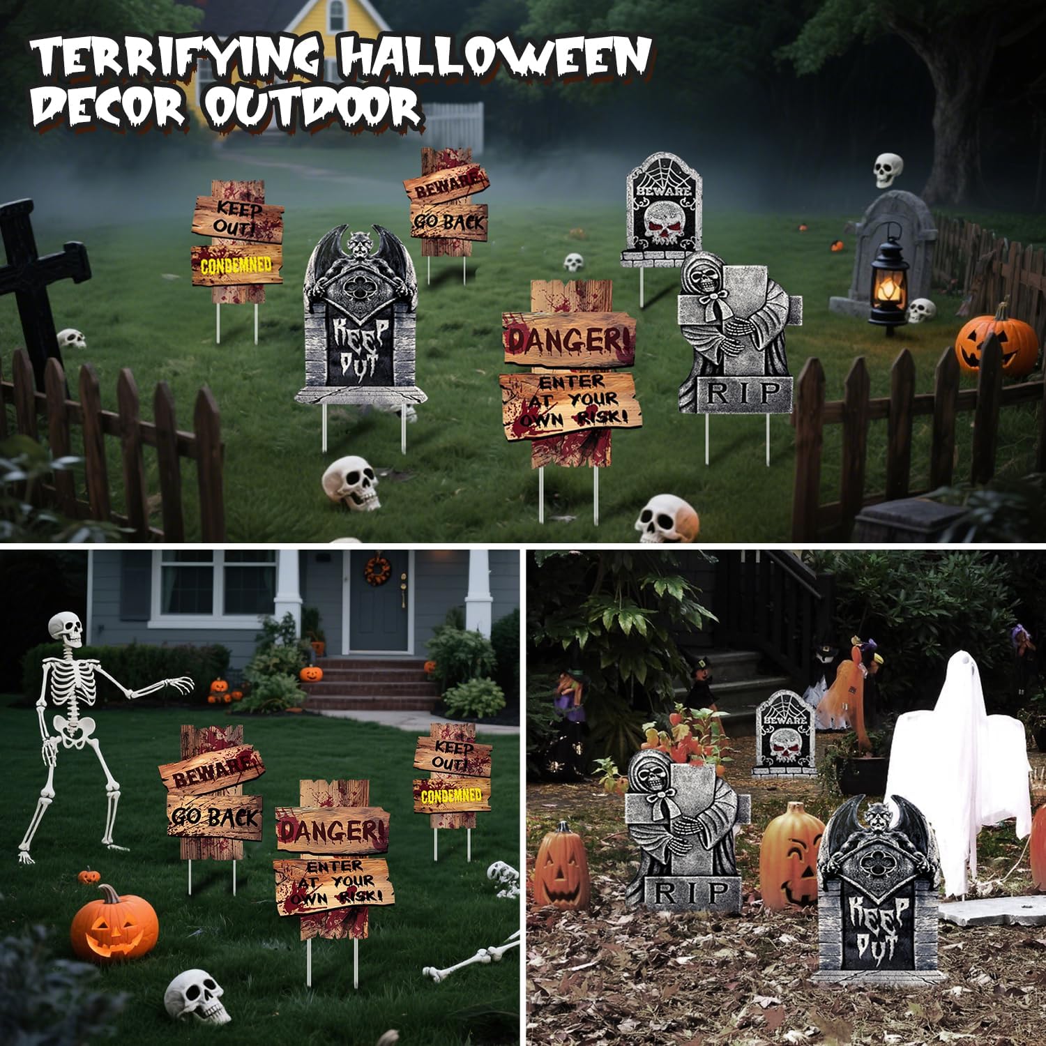 Halloween Decorations Outdoor, 6 Pack Realistic Corrugated Plastic Tombstones and Scary Graveyard Signs with Stakes, Scary Lawn Decor for Vampire Graves, Garden, Home and Party