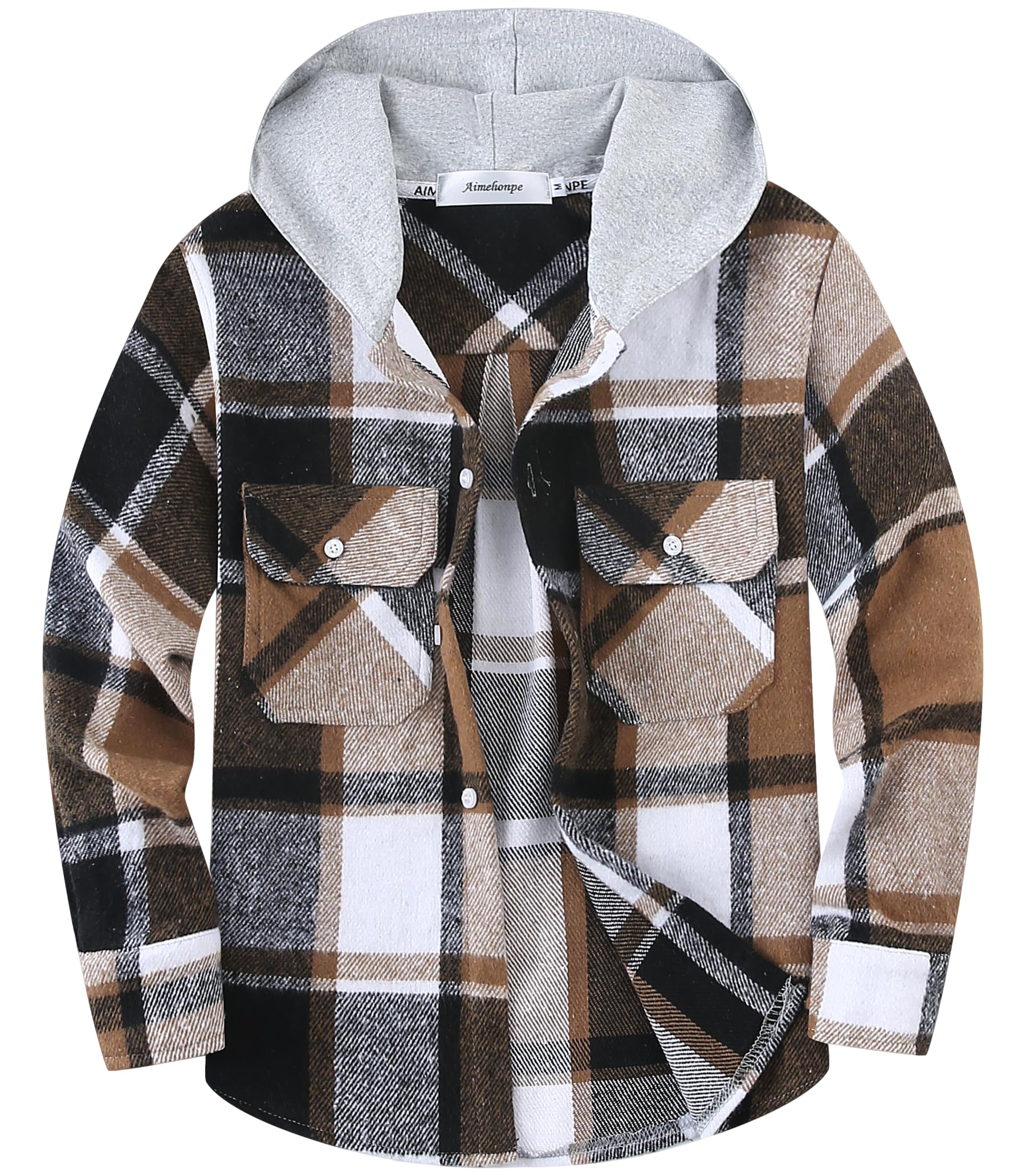 Boys Girls Casual Flannel Plaid Hoodies Spring Fashion Button Down Shirts Long Sleeve Cute Lightweight Jacket Coats