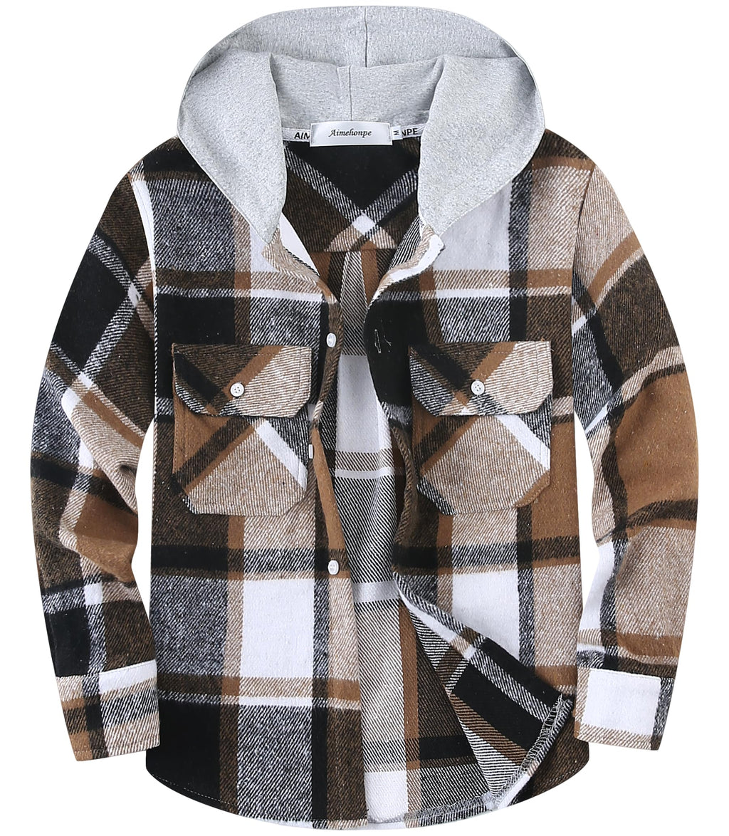Boys Girls Casual Flannel Plaid Hoodies Spring Fashion Button Down Shirts Long Sleeve Cute Lightweight Jacket Coats