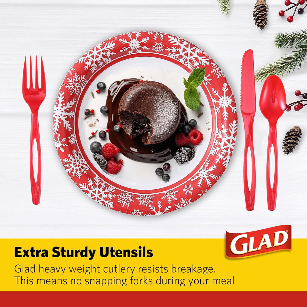 Glad Disposable Cutlery Set - Clear Heavy Duty Plastic Forks, Knives, and Spoons - 240 Piece Plasticware for Parties - Durable, Sturdy Recyclable Utensils - Great for July 4th, Thanksgiving, Christmas