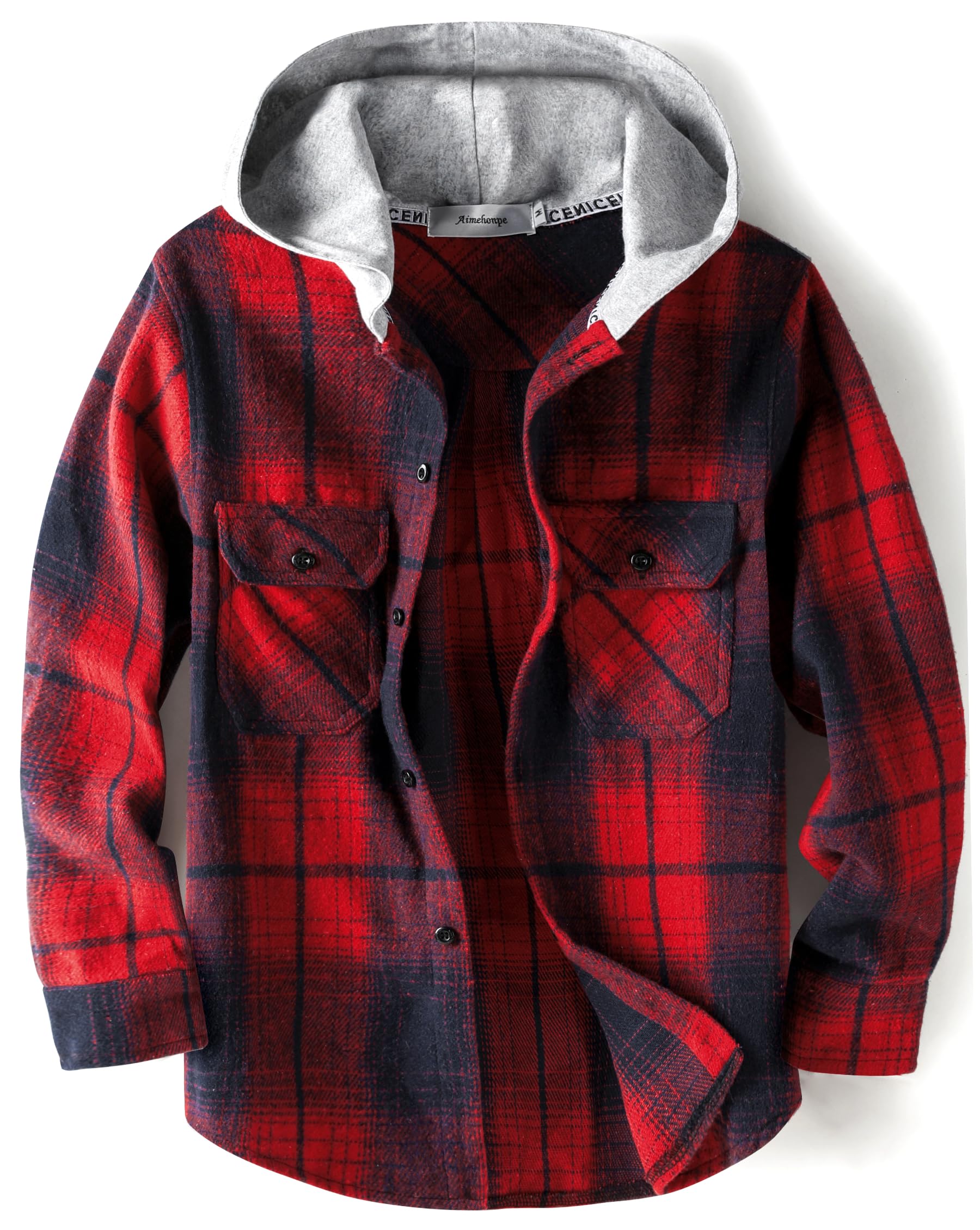 Boys Girls Casual Flannel Plaid Hoodies Spring Fashion Button Down Shirts Long Sleeve Cute Lightweight Jacket Coats