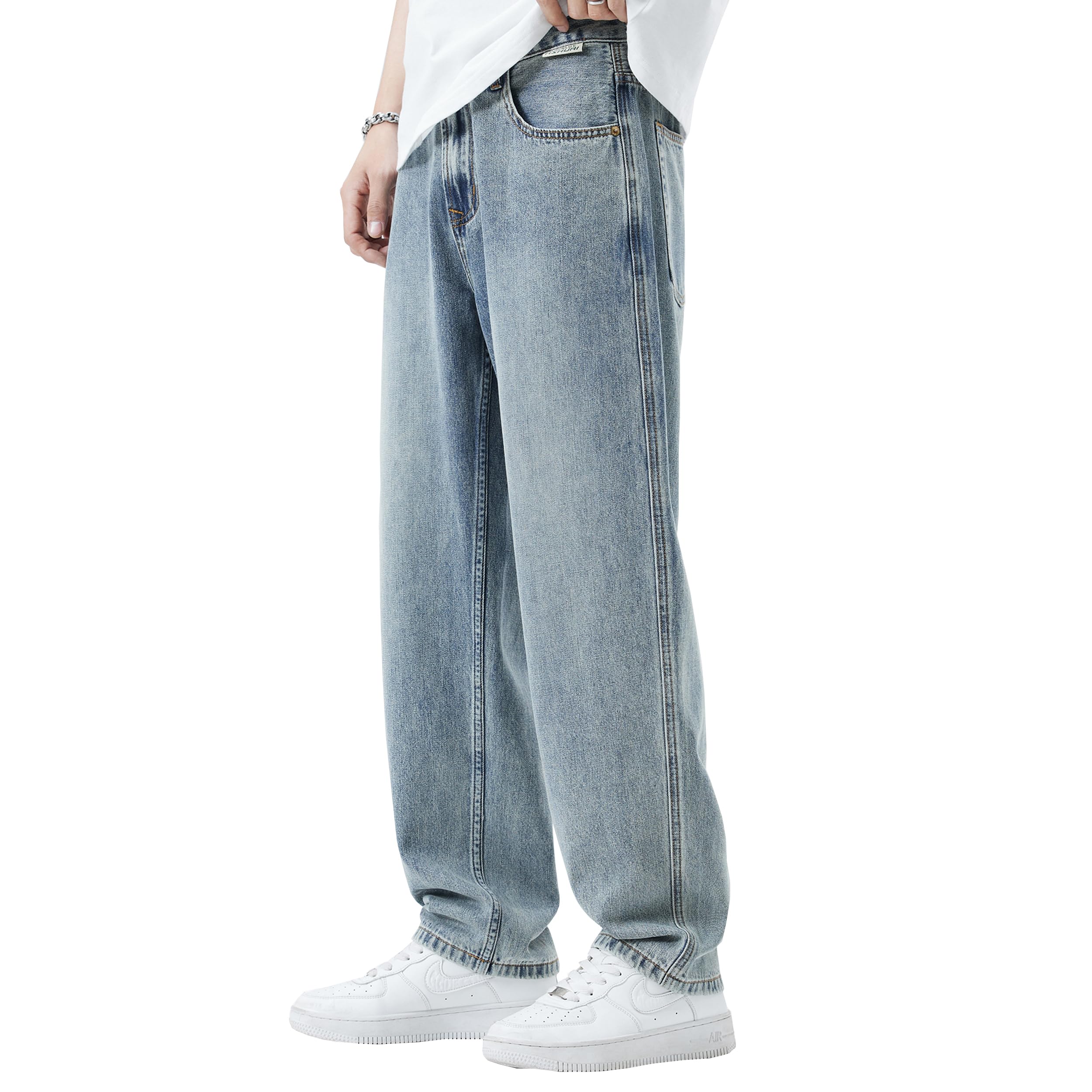 DOSLAVIDA Men's Baggy Jeans Loose Fit Ripped Distressed Jean Relaxed Skateboard Denim Pants with Holes