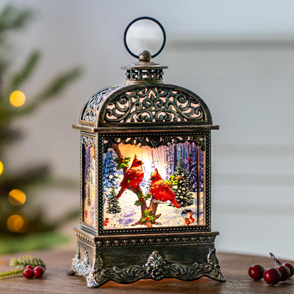 Fall Snow Globe Lantern with Autumn Turkey and Pumpkins Thanksgiving LED Decor for Home, Indoor Tabletop Centerpiece with Glitter Flakes, Harvest Light Decorations