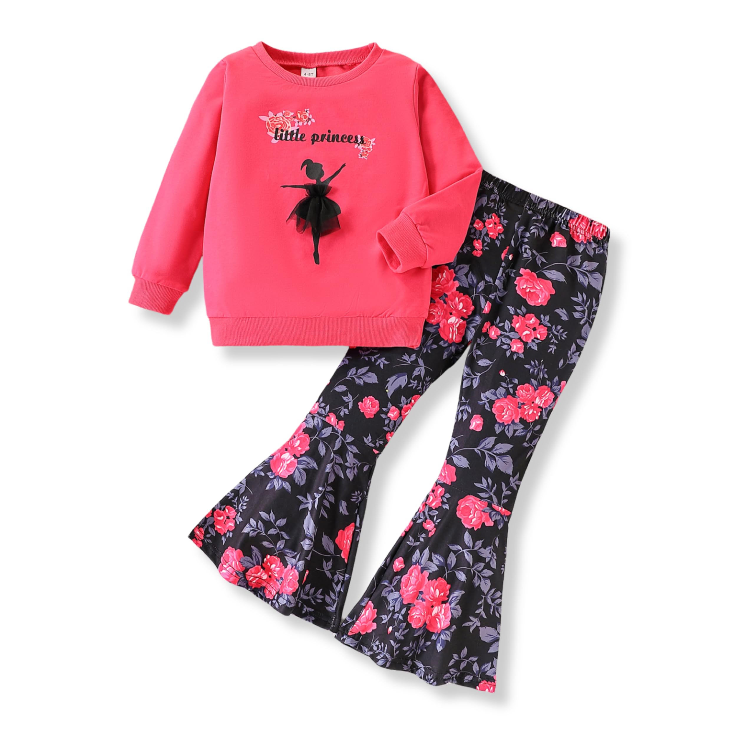3-9 T Kids Toddler Girl Clothes Letter Print Sweatshirt Flared Pants 2Pc Outfits Set