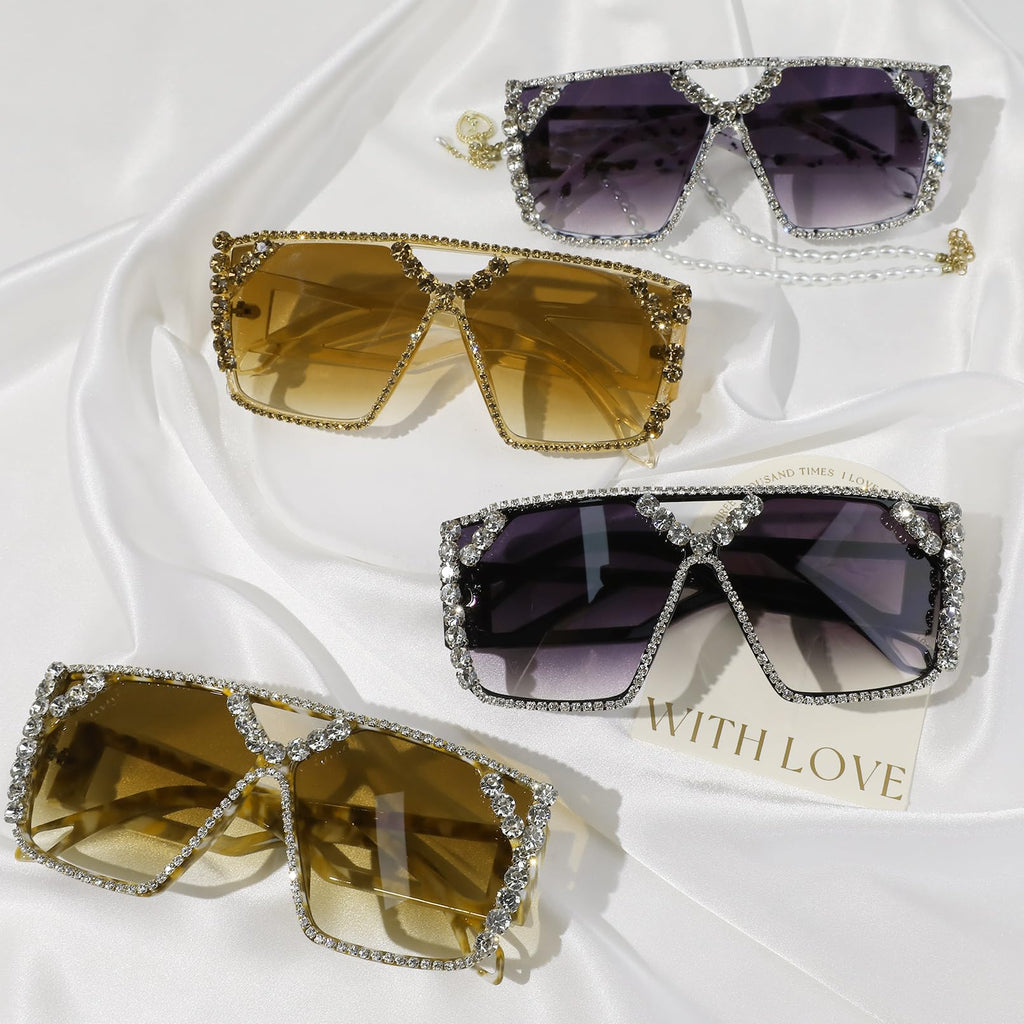 YOGFIT Oversized Square Diamond Sunglasses for Women Fashion Sparkling Crystal Retro Disco Sunglasses
