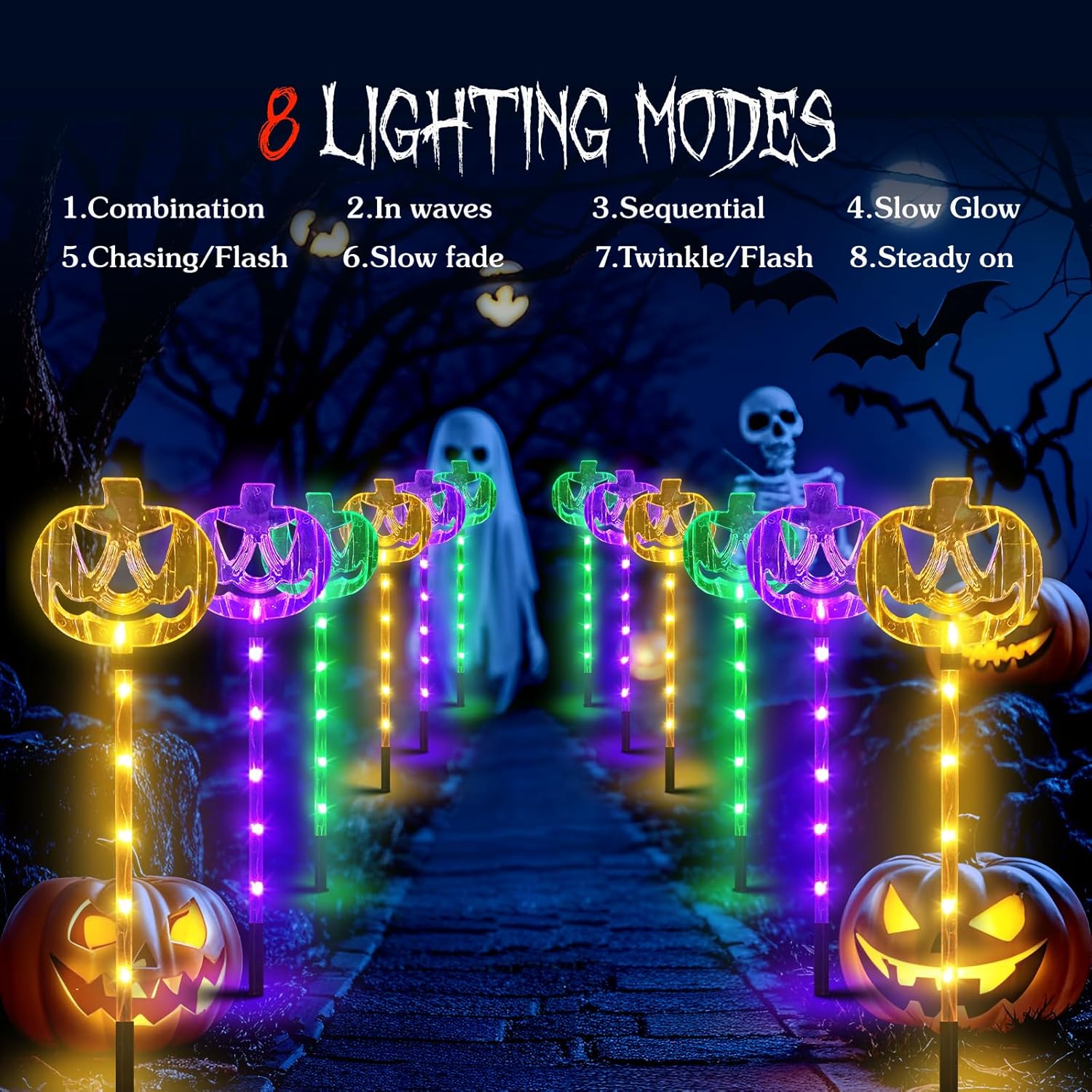 6 Pack Solar Pumpkin Stake Lights for Halloween Decorations Outdoor, Waterproof Solar Halloween Lighted Pumpkin Pathway Lights for Garden Yard Patio Porch Pathway Grave