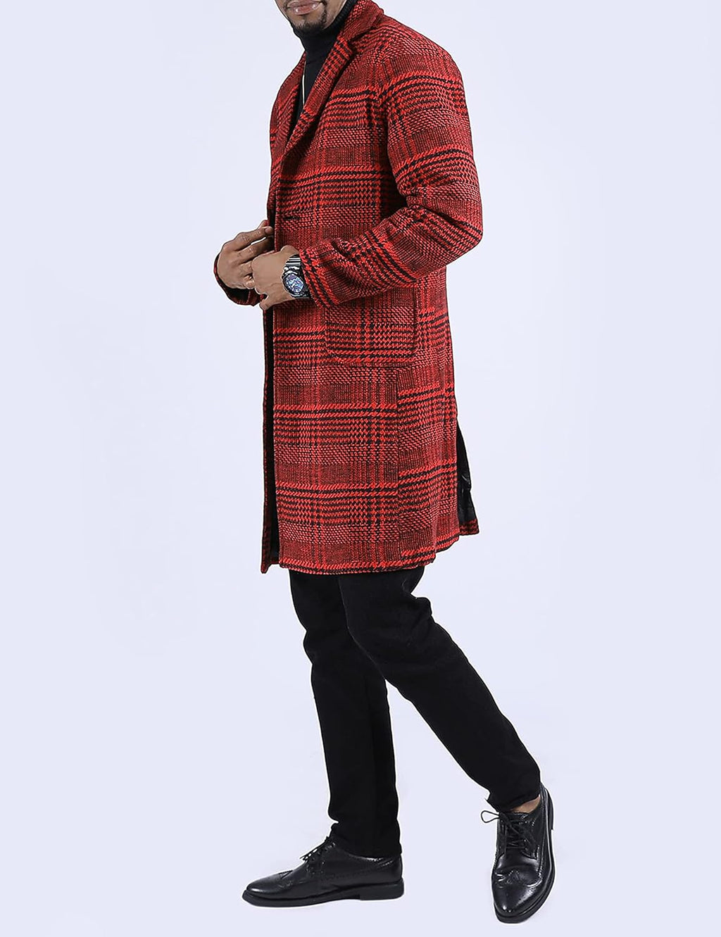 Springrain Men's Wool Blend Pea Coat Notched Collar Single Breasted Overcoat Warm Winter Trench Coat