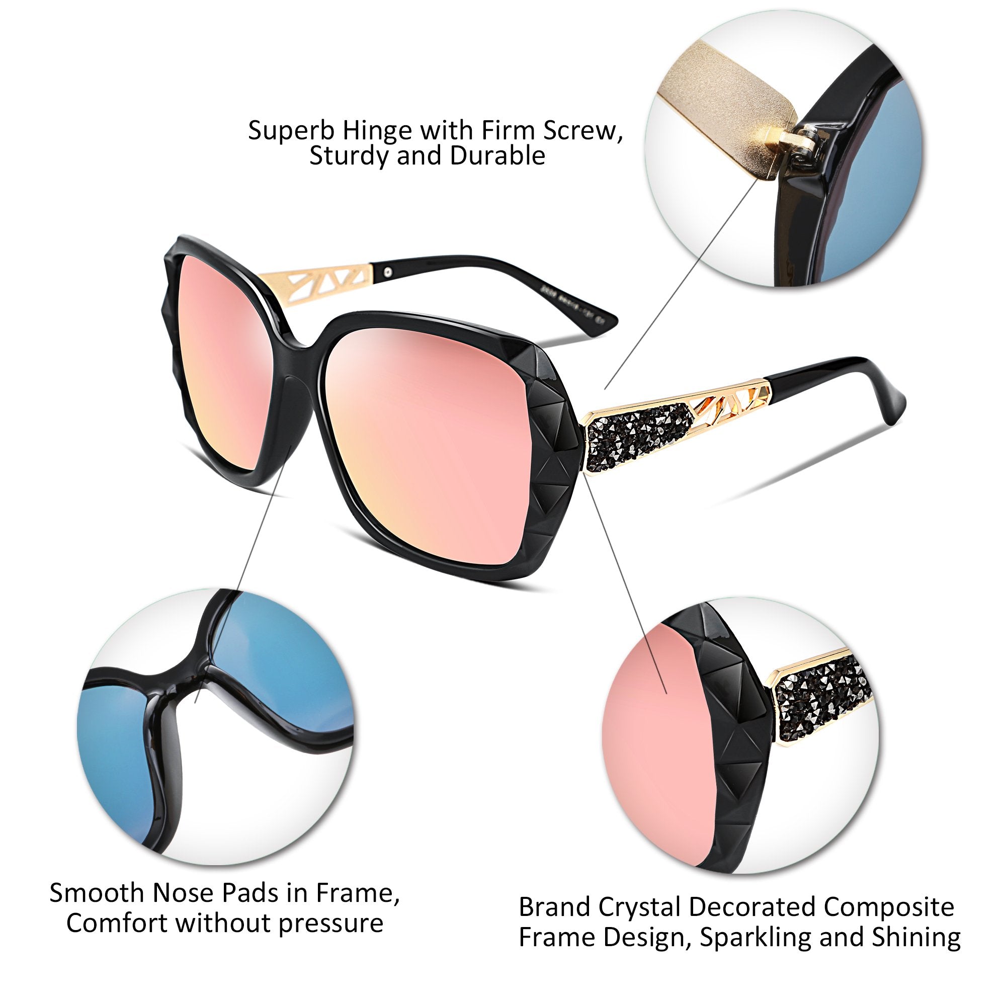 FEISEDY Polarized Women Square Sunglasses Sparkling Composite Shiny Frame B2289