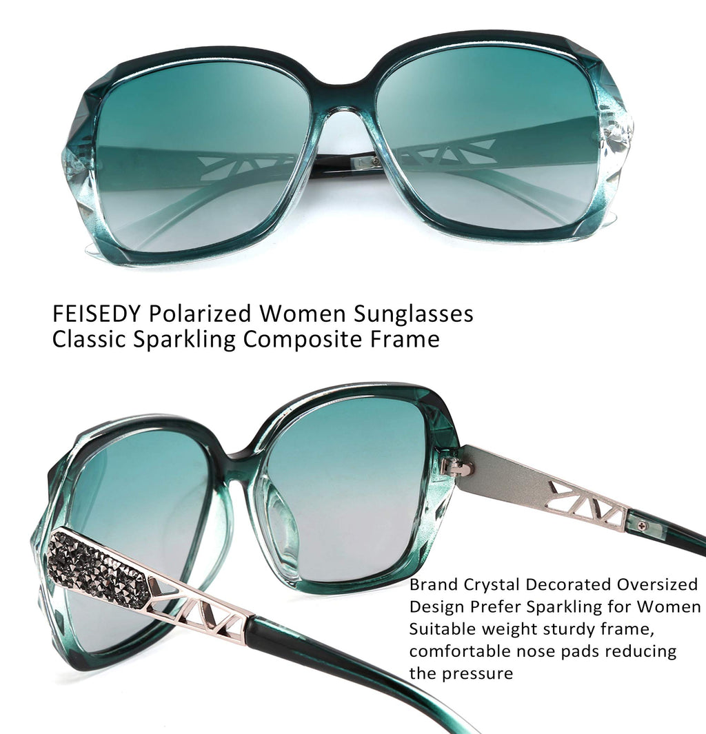 FEISEDY Polarized Women Square Sunglasses Sparkling Composite Shiny Frame B2289