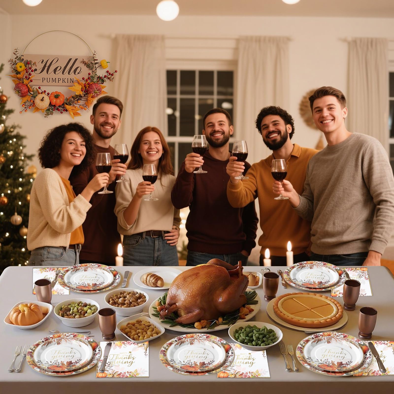 60 Pcs Thanksgiving Plates and Napkins, Happy Thanksgiving Party Supplies Tableware, Disposable Fall Paper Plates, Watercolor Pumpkin Maple plates for Autumn Harvest Festival Party, Serve 20