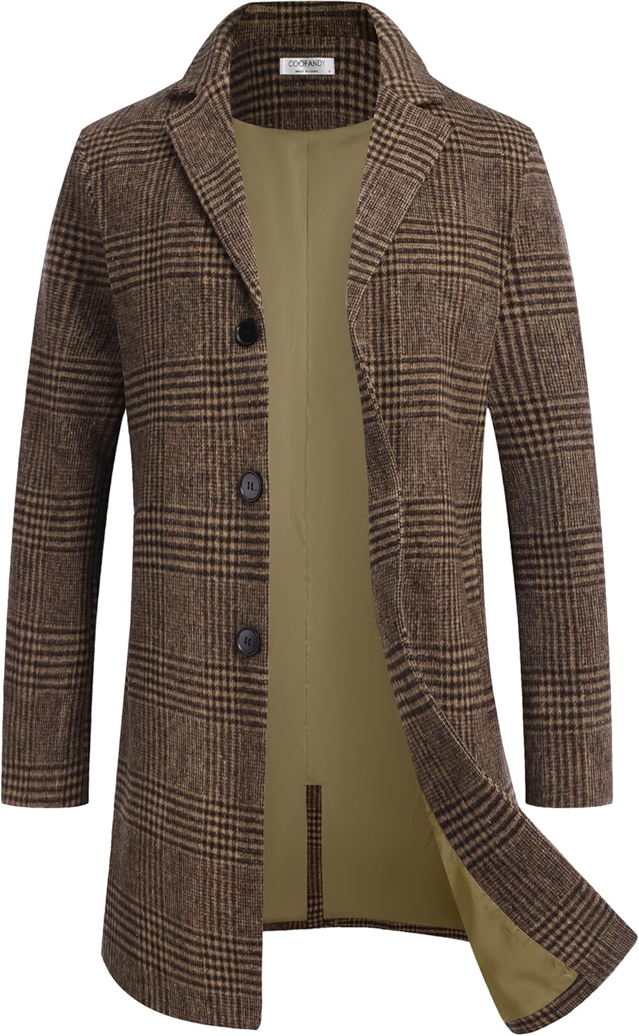 COOFANDY Mens Wool Blend Coat Winter Trench Coats Notched Lapel Collar Single Breasted Overcoat Classic Peacoat With Pockets