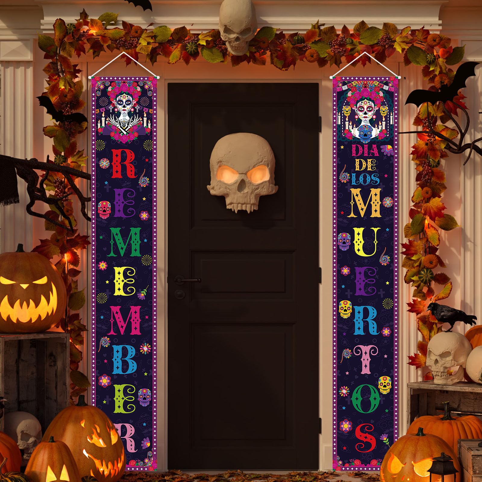 Fall Harvest Scarecrow Porch Banner Sign - Autumn Thanksgiving Front Door Decorations, 12 x 71 Inch