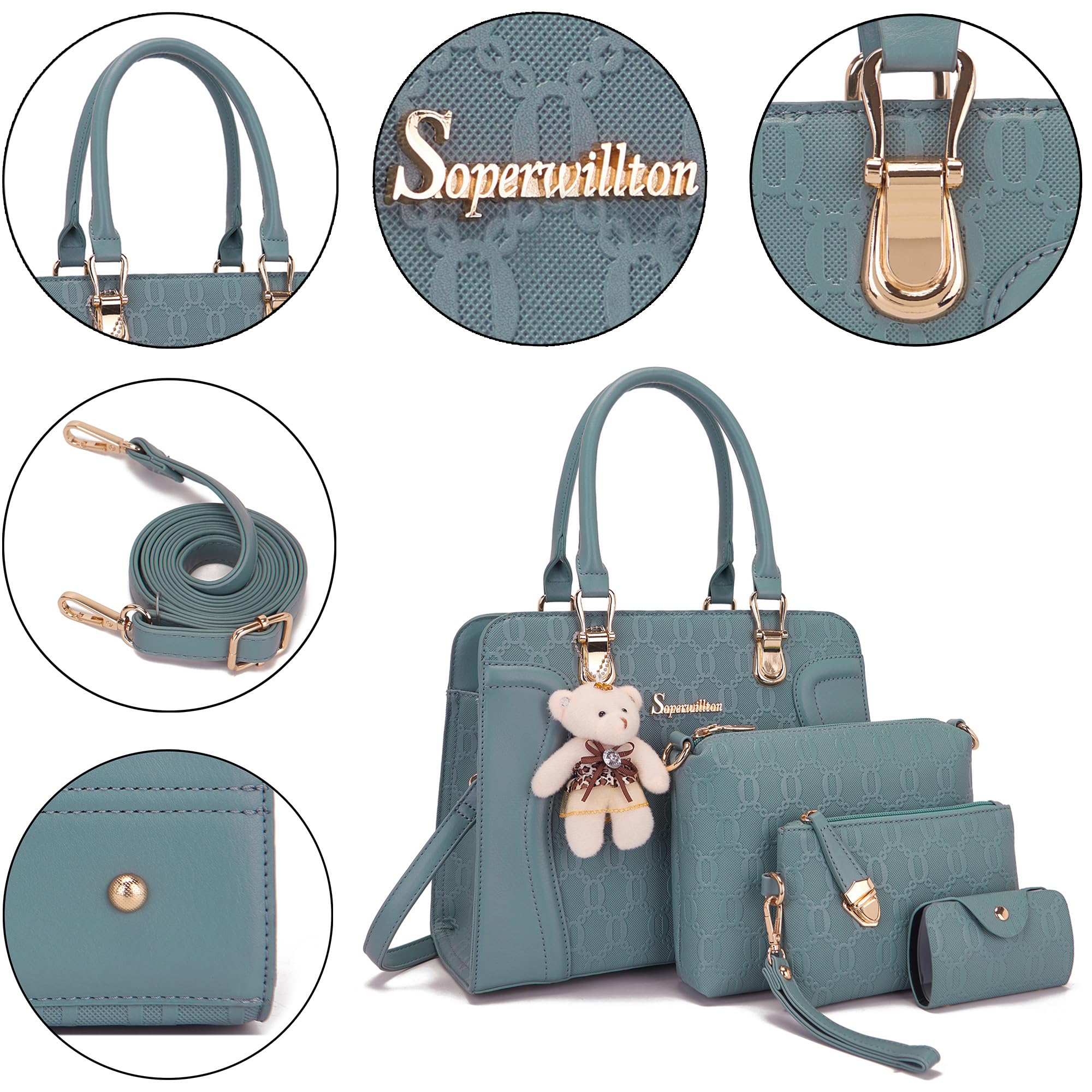 Women's Fashion Handbags Tote Bags Shoulder Bag Top Handle Satchel Purse Set 4pcs