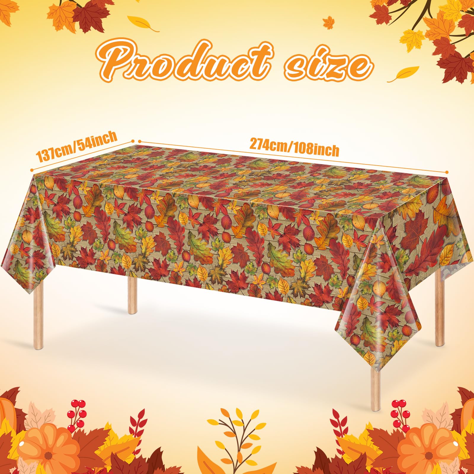 3Pack Fall Leaf Plastic Tablecloth Decorations,Disposable Autumn Orange Leaf Maple Table Cloths for Parties,Rectangle Thanks Giving Table Cover for Kitchen Fall Harvest Thanks Giving Decor,54x108 Inch