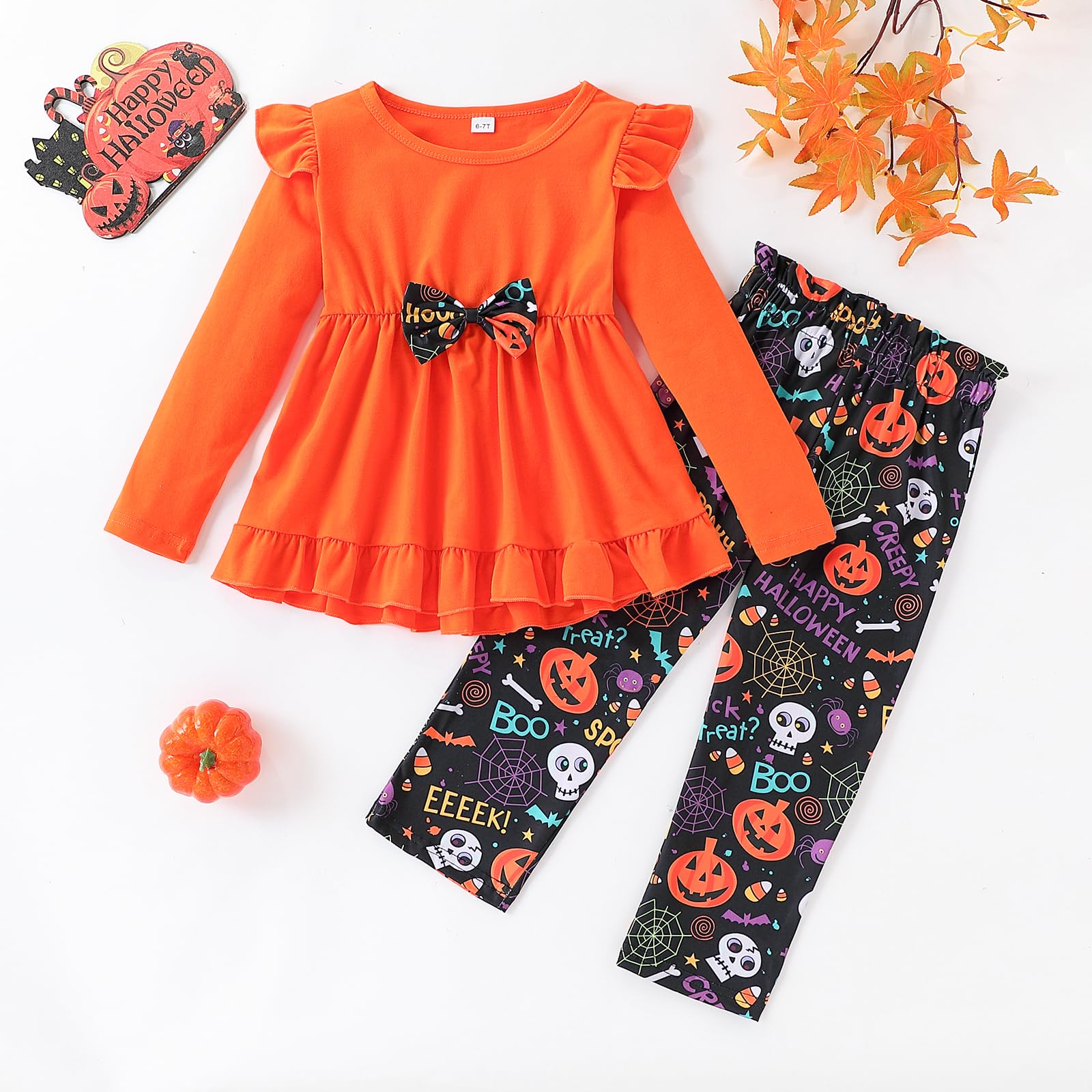 Toddler Girl Clothes Ruffle Long Sleeve Heart Print Tops and Pants 2PC Little Girl Winter Outfits Size (4-7T)