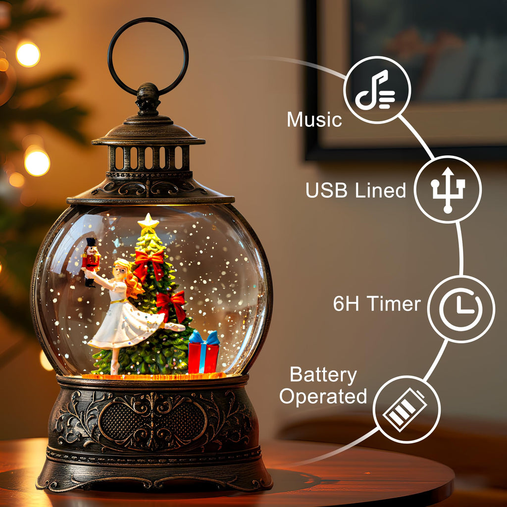 Fall Snow Globe Lantern with Autumn Turkey and Pumpkins Thanksgiving LED Decor for Home, Indoor Tabletop Centerpiece with Glitter Flakes, Harvest Light Decorations