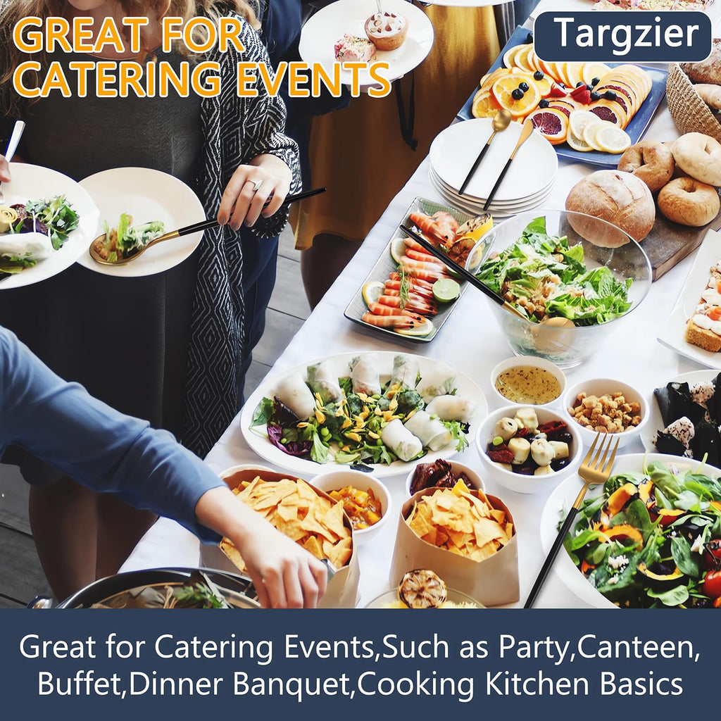 Gold Stainless Steel Serving Utensils Set, 5 Pcs - 10.8 Inch Serving Fork, 10.3 Inch Slotted Spoon, Sugar Spoon, Butter Knife for Buffet