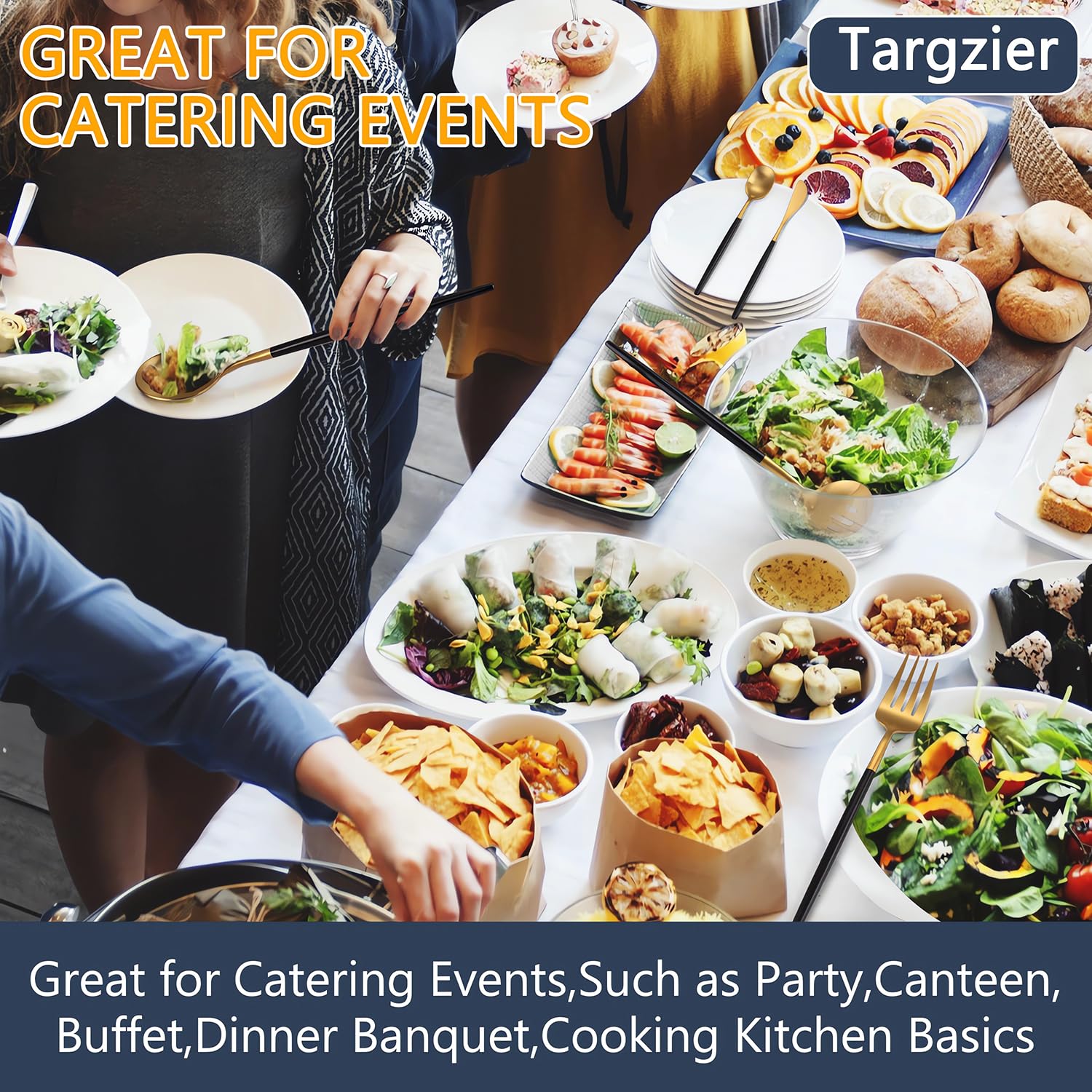 Gold Stainless Steel Serving Utensils Set, 5 Pcs - 10.8 Inch Serving Fork, 10.3 Inch Slotted Spoon, Sugar Spoon, Butter Knife for Buffet